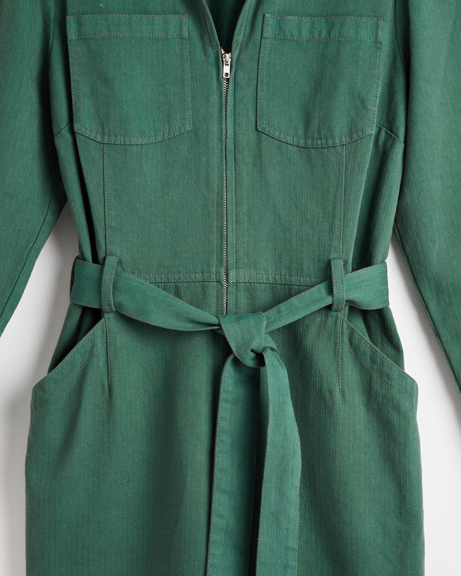 Washed Green Herringbone Jumpsuit | Oliver Bonas