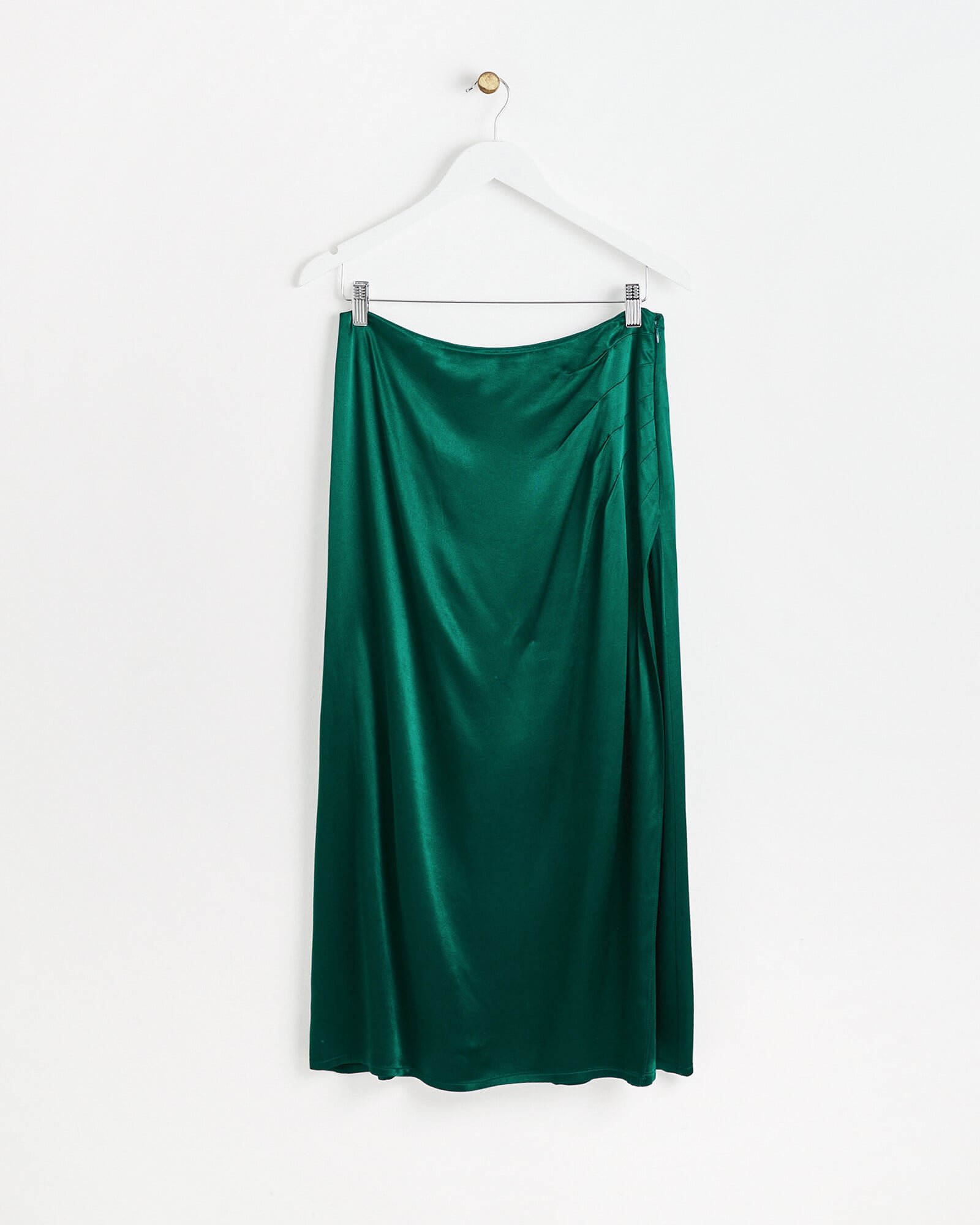 Dark Green Satin Midi Skirt | Oliver Bonas Dark Green Satin Midi Skirt | Oliver Bonas