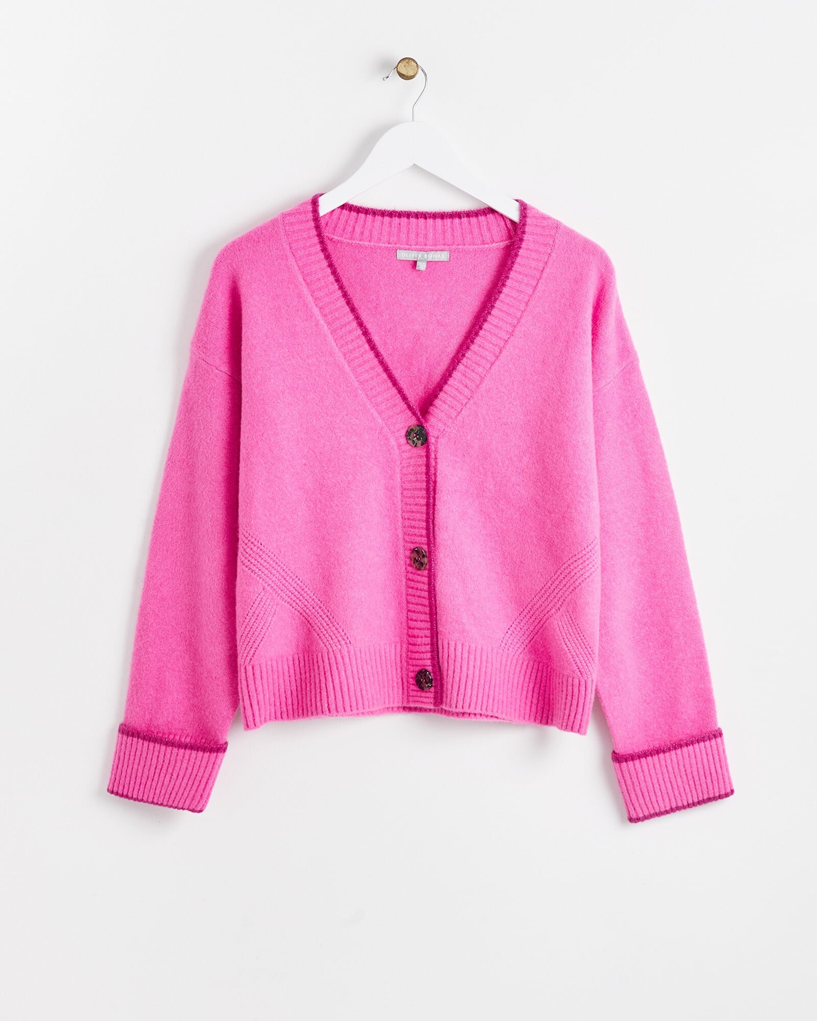 Magenta Trim Pink Knitted Cardigan | Oliver Bonas