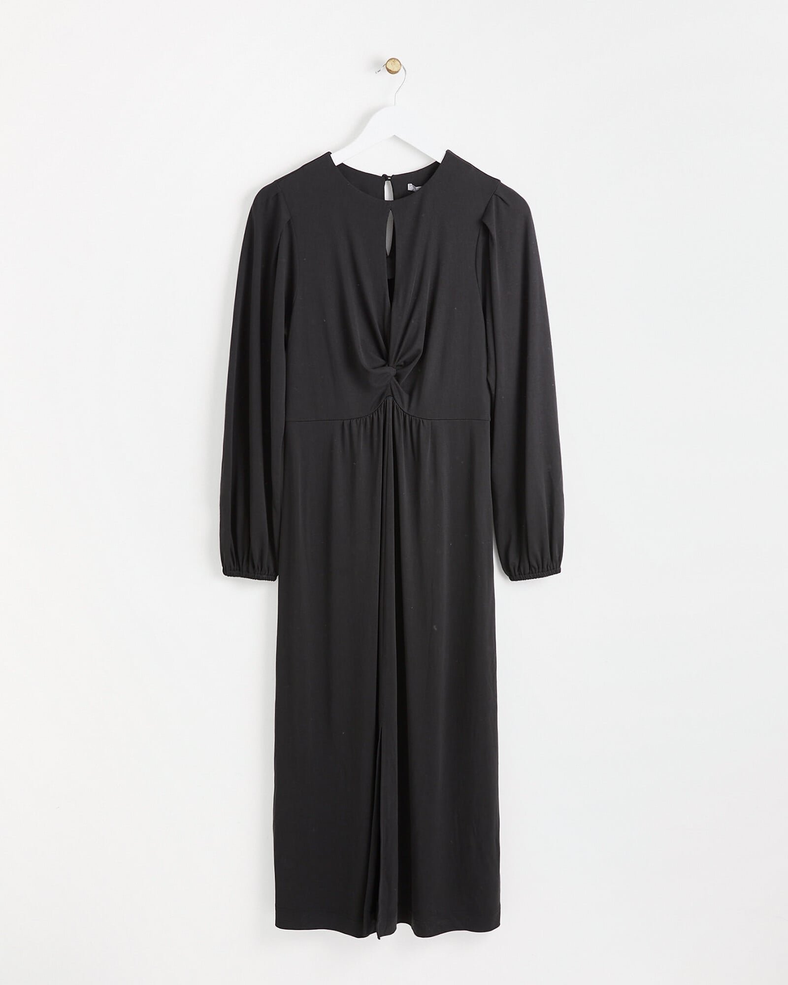 Twist Front Black Jersey Midi Dress