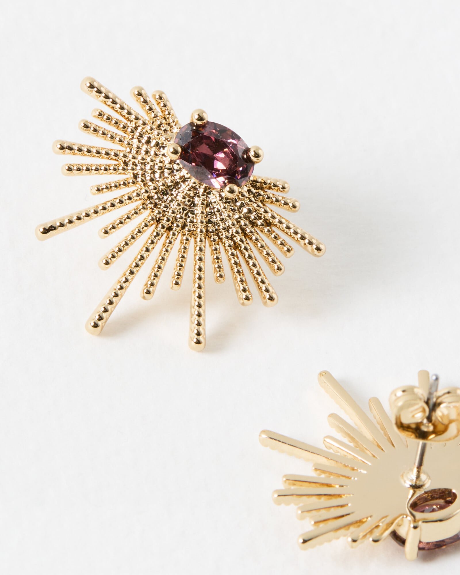 Twisted Bar Fan & Pink Gem Gold Tone Statement Earrings | Oliver Bonas