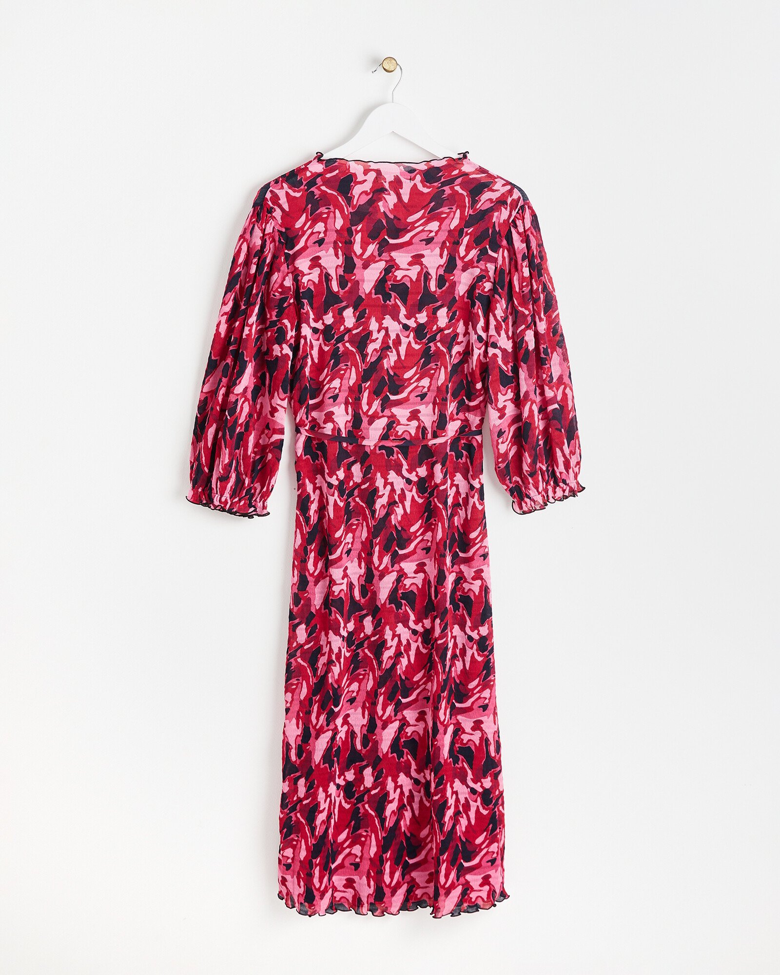 Abstract Animal Print Pink Pleated Midi Dress Oliver Bonas