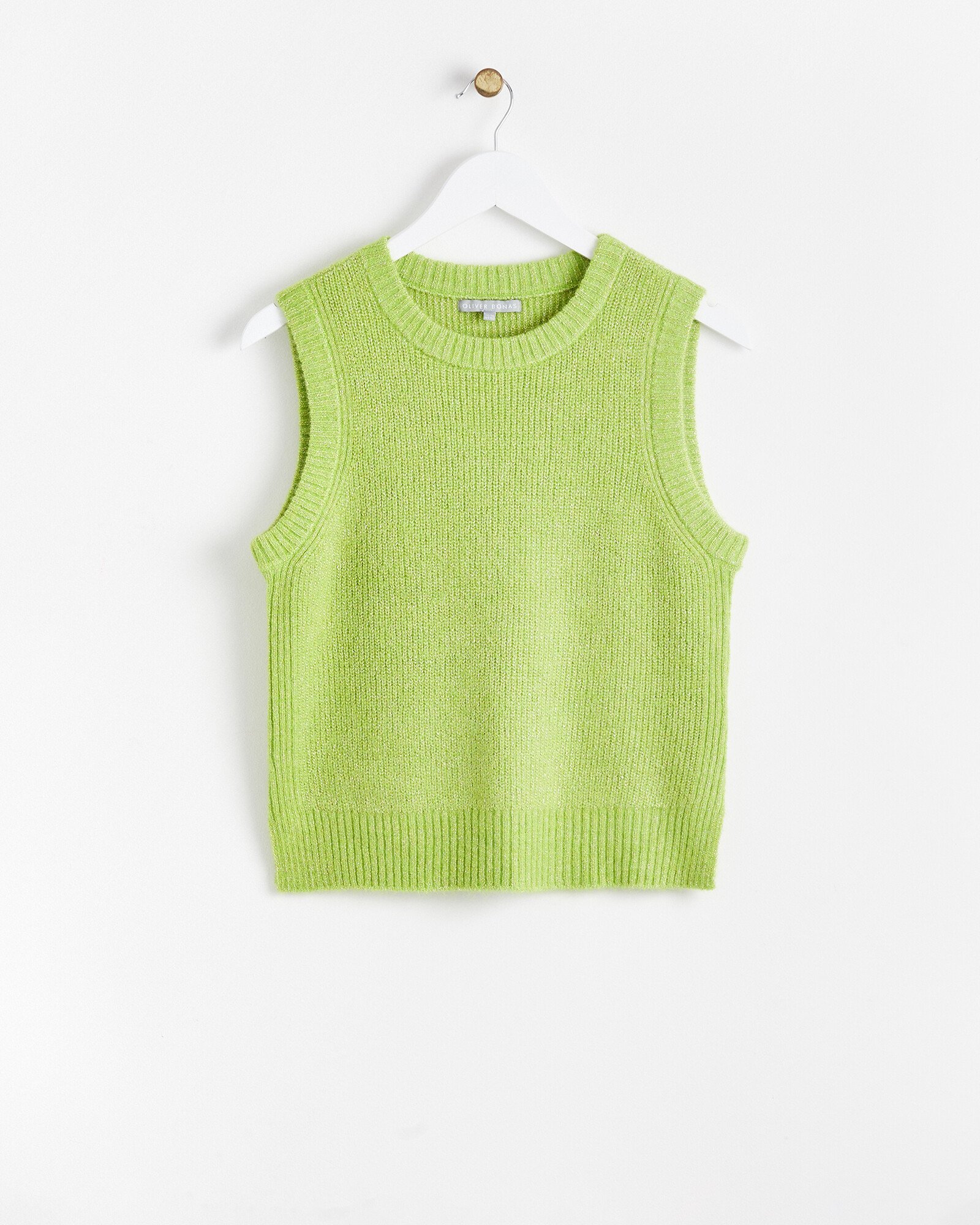 Sparkle Neon Green Knitted Tank Top Oliver Bonas