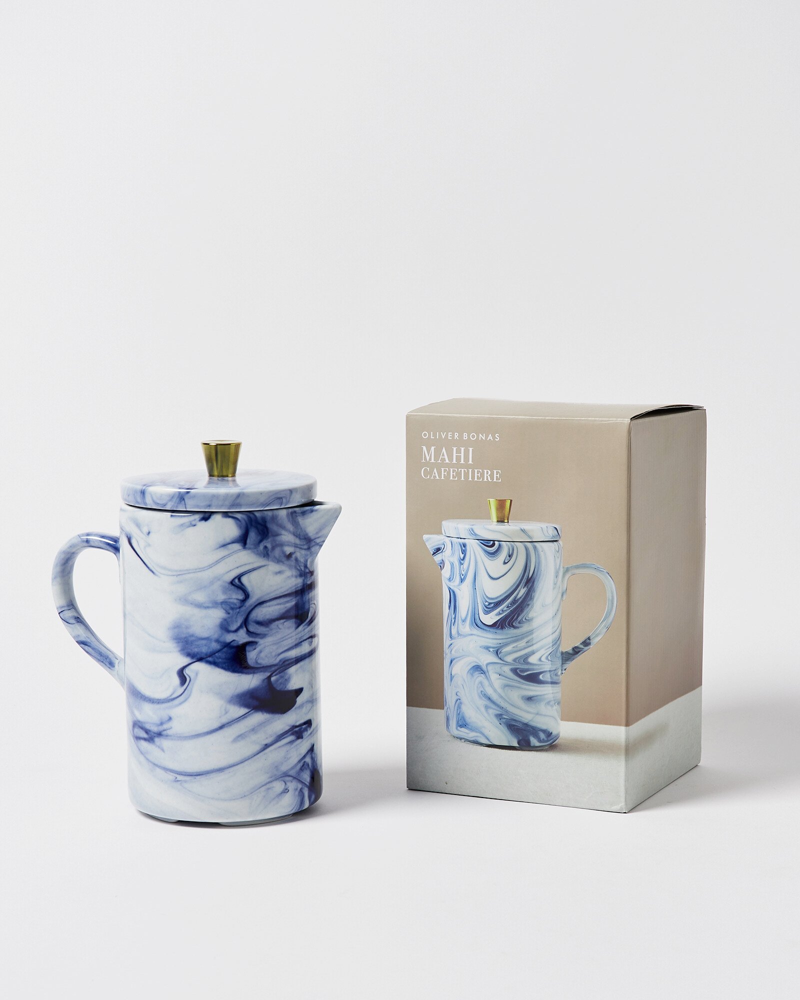 Mahi Marbled Blue Ceramic Cafetiere | Oliver Bonas