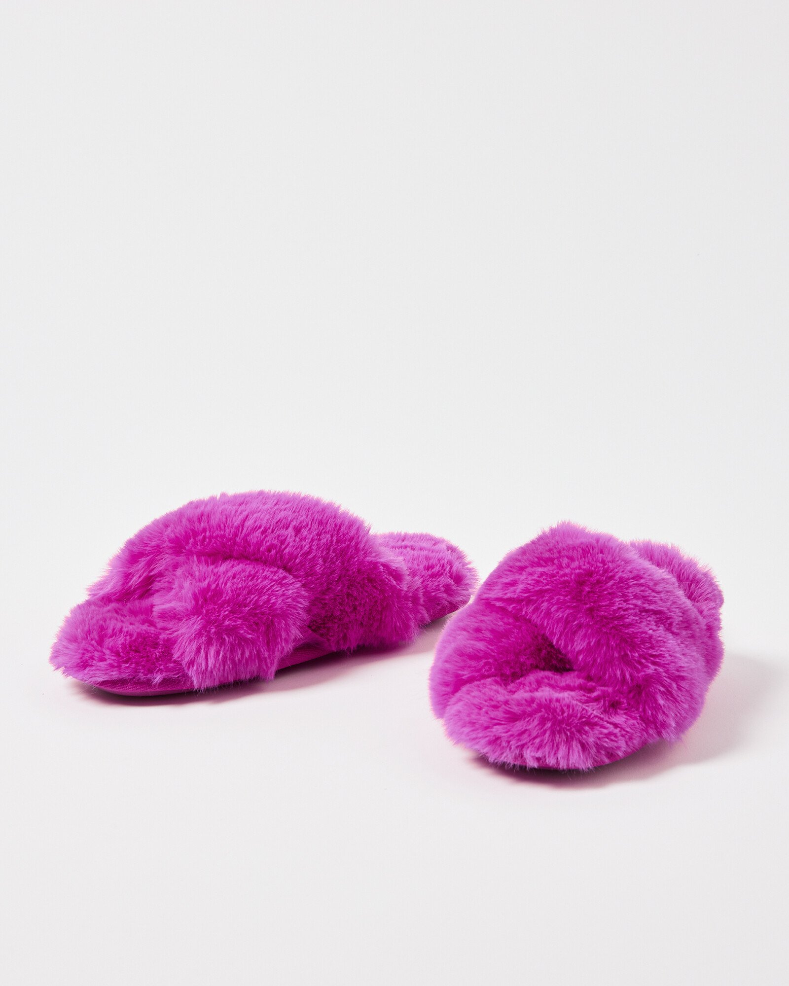 Faux Fur Crossover Fuchsia Pink Slippers Oliver Bonas