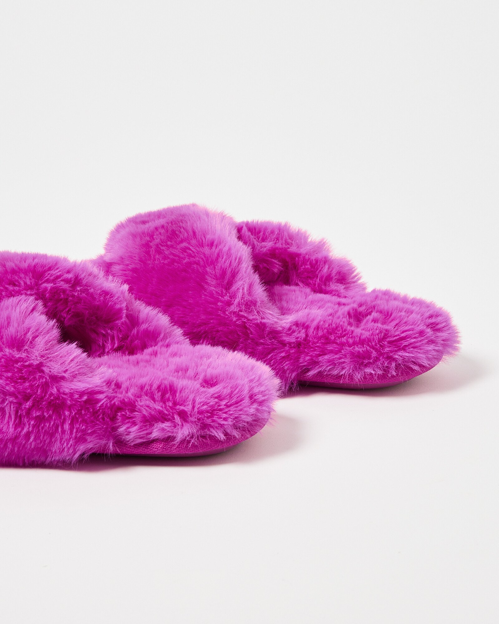 Faux Fur Crossover Fuchsia Pink Slippers Oliver Bonas