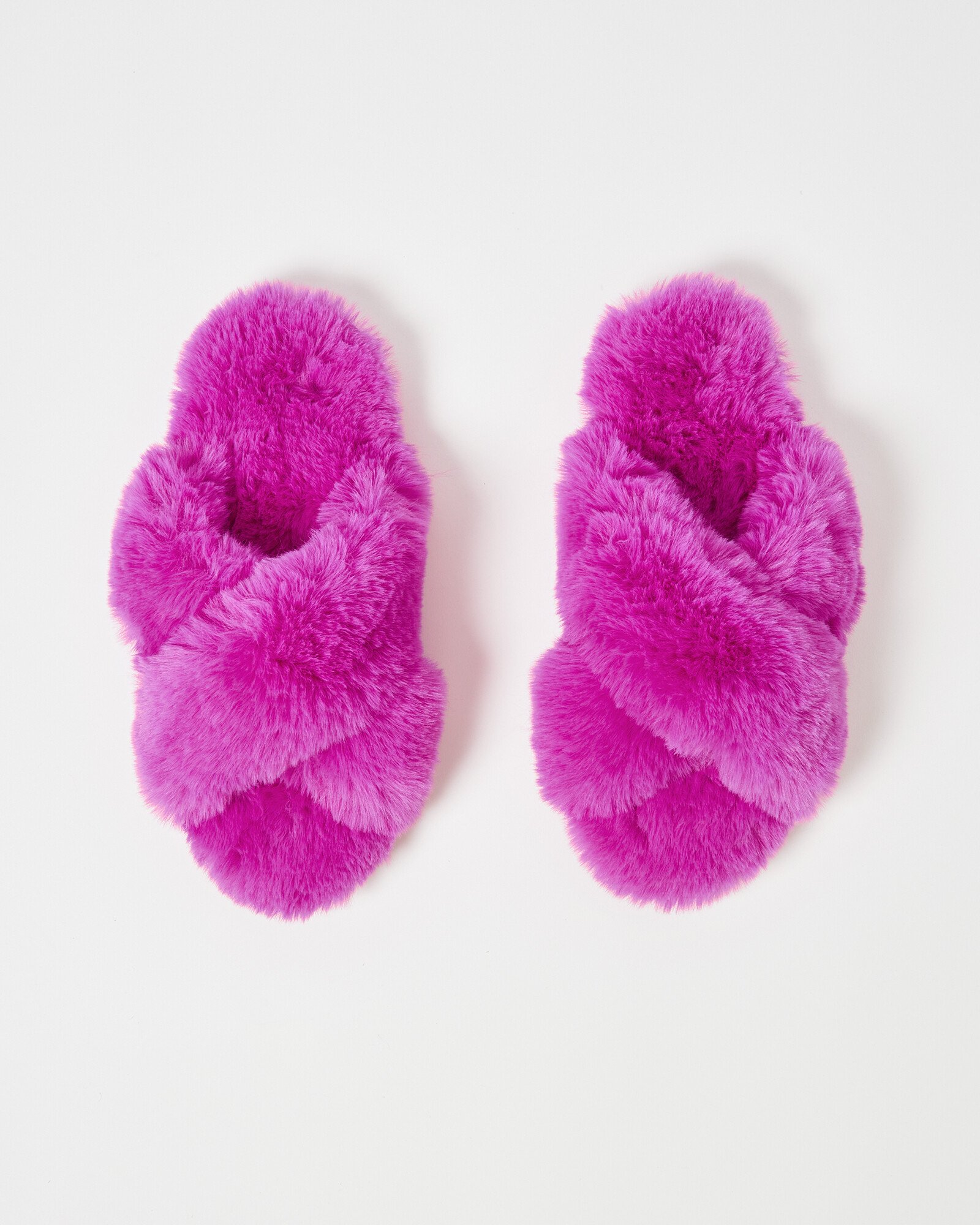 Faux Fur Crossover Fuchsia Pink Slippers Oliver Bonas