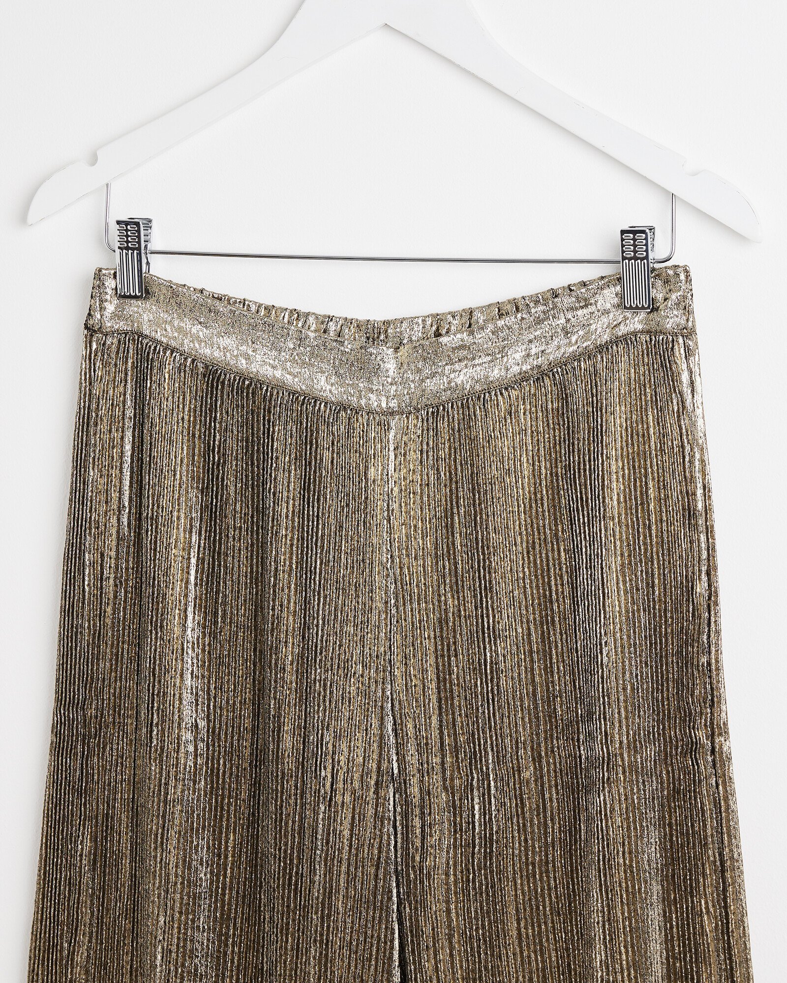 Gold Shimmer Plisse Wide Leg Trouser | Oliver Bonas
