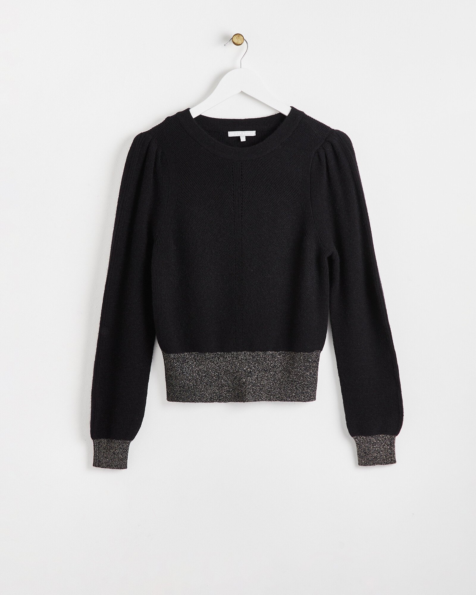 Sparkle Trim Black Knitted Jumper Oliver Bonas