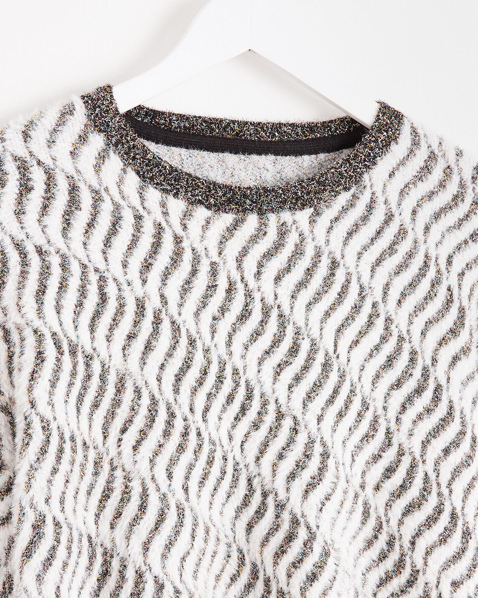 Wavy Tinsel Metallic Silver Knitted Jumper | Oliver Bonas