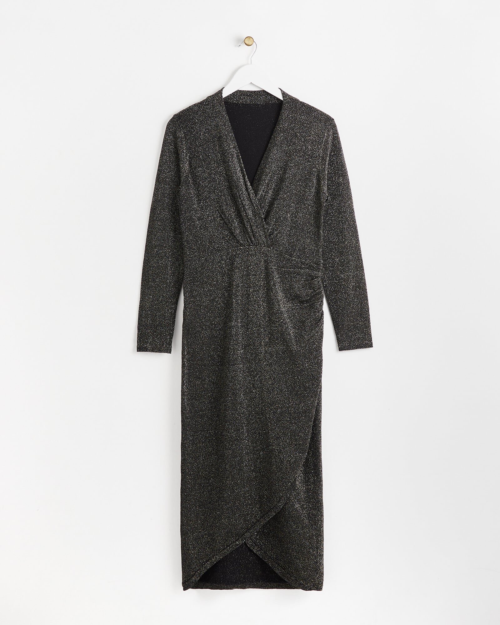Shimmer Gold Knitted Midi Wrap Dress | Oliver Bonas Shimmer Gold Knitted Midi Wrap Dress | Oliver Bonas
