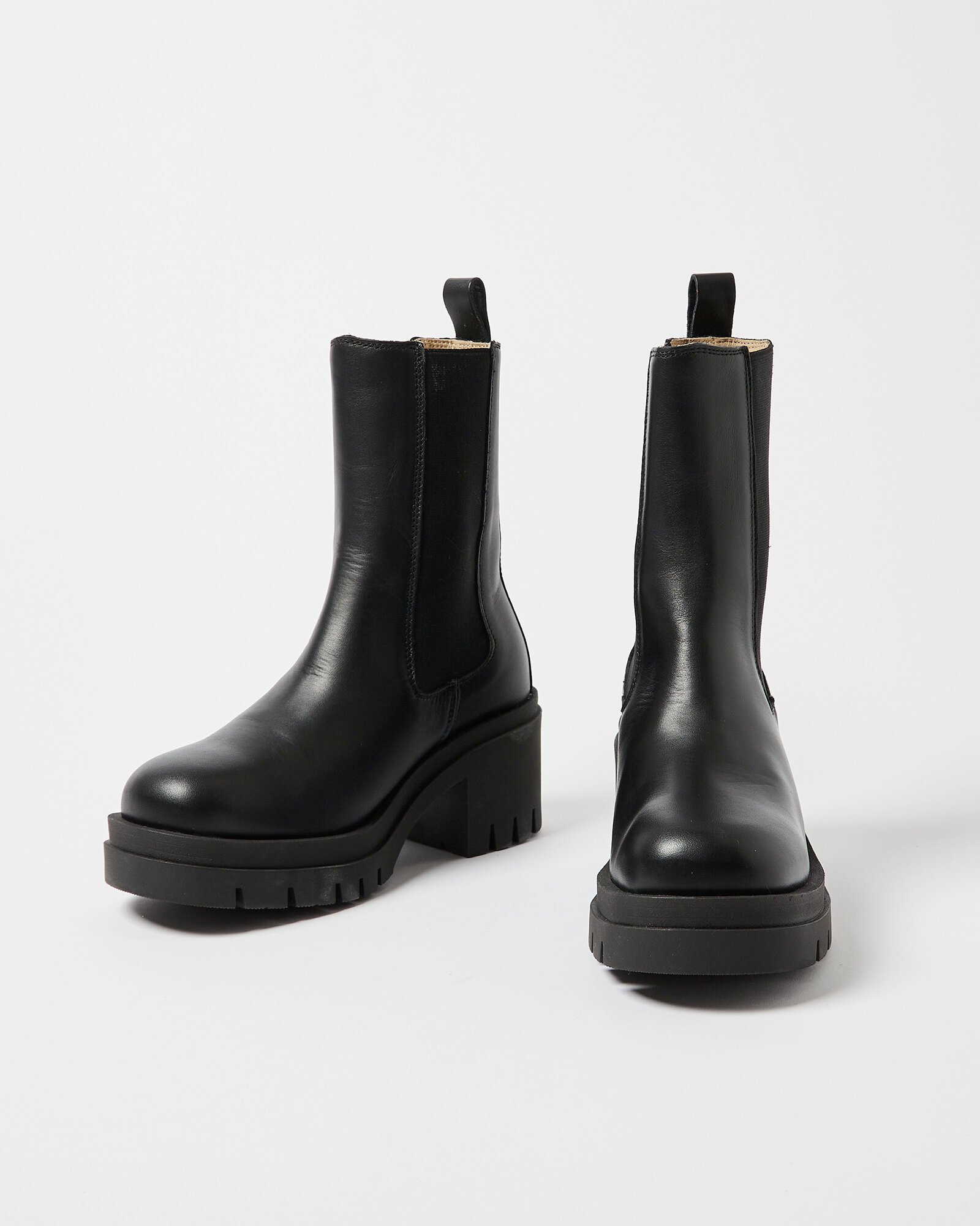 Selected Femme Sage Black Leather Heeled Chelsea Boots Oliver