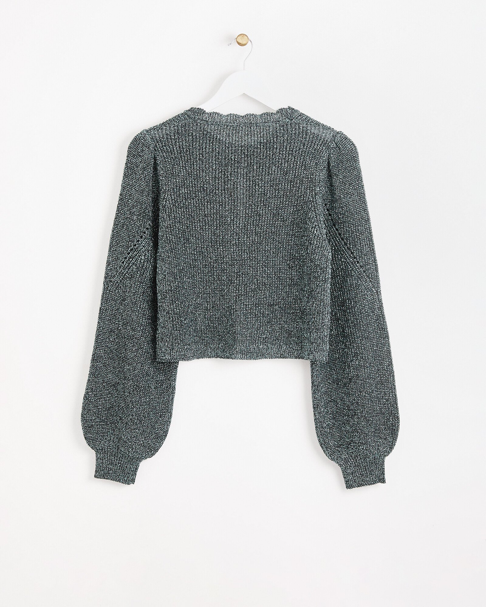 Sparkle Green Cropped Knitted Cardigan Oliver Bonas
