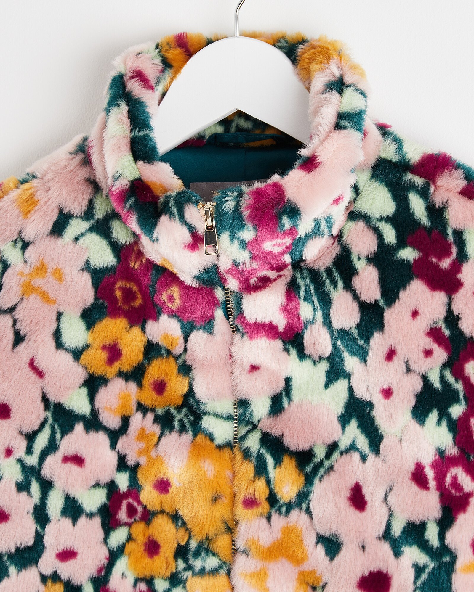 Floral Green Faux Fur Coat | Oliver Bonas