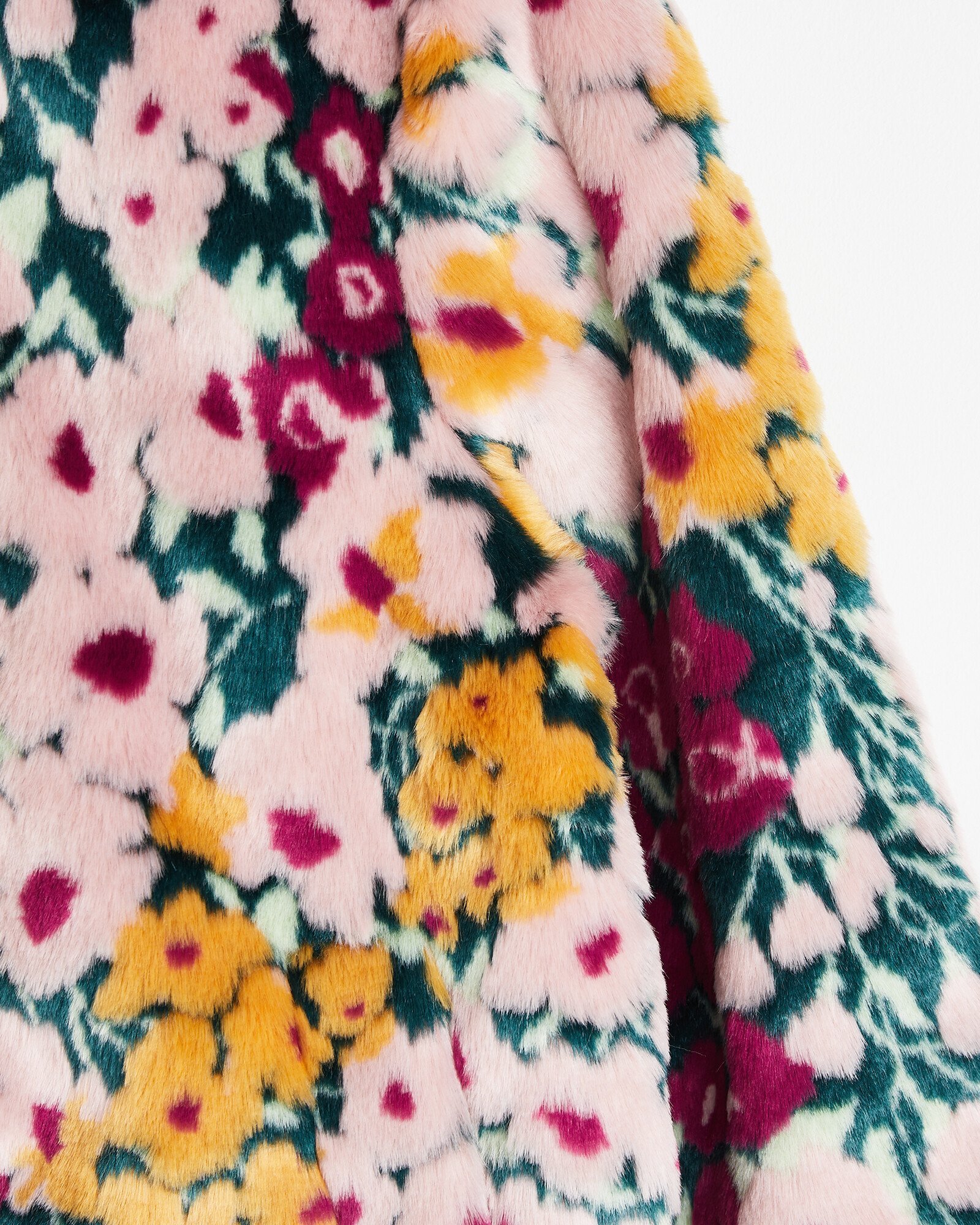 Floral Green Faux Fur Coat | Oliver Bonas