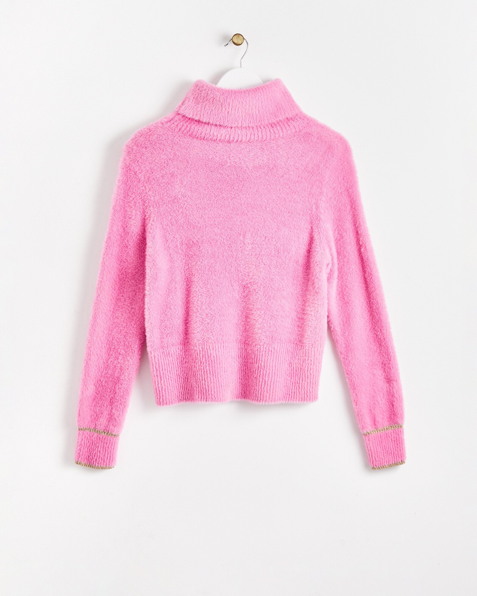 Fluffy Pink Roll Neck Knitted Jumper Oliver Bonas