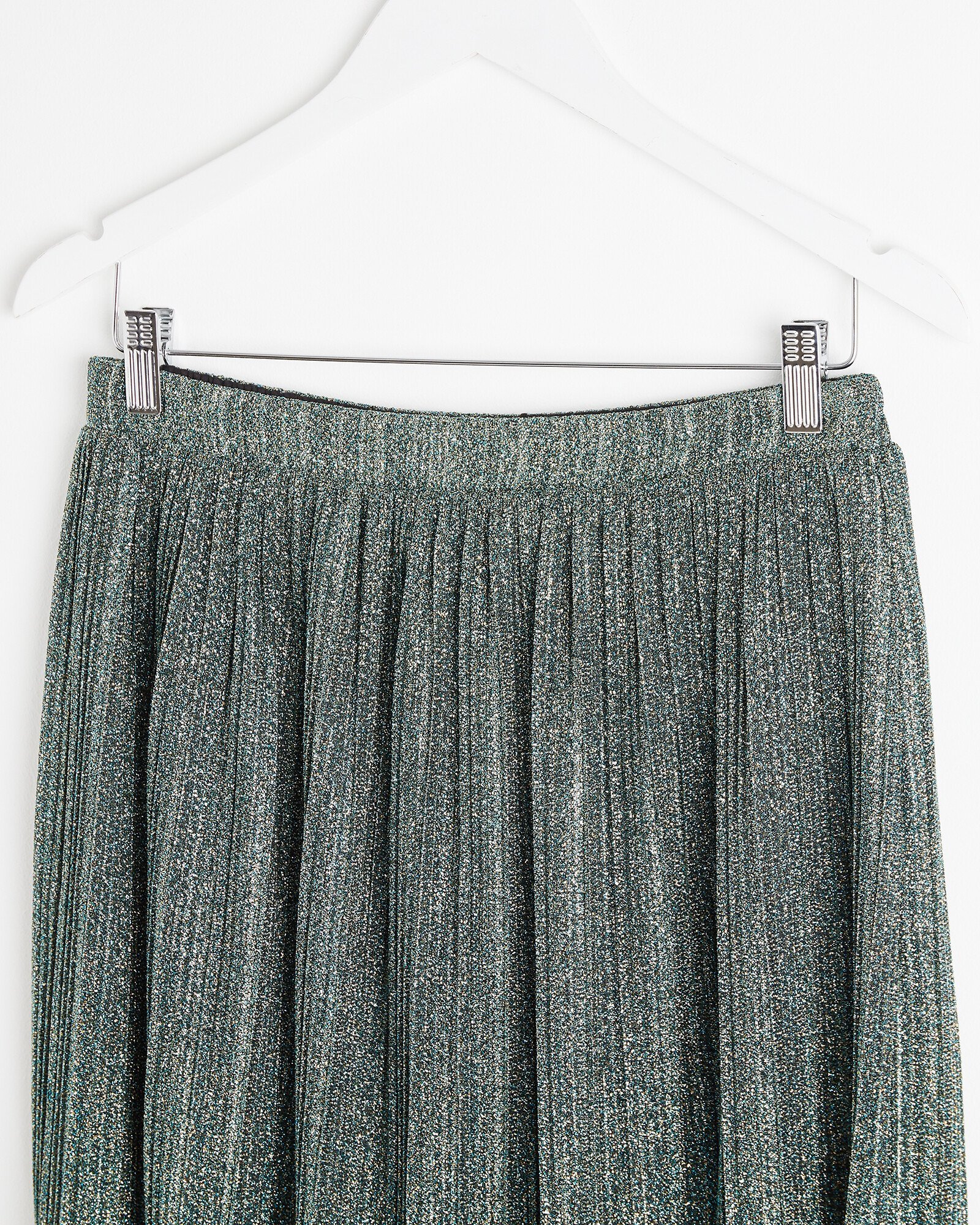 Blue Green Sparkle Pleated Midi Skirt Oliver Bonas