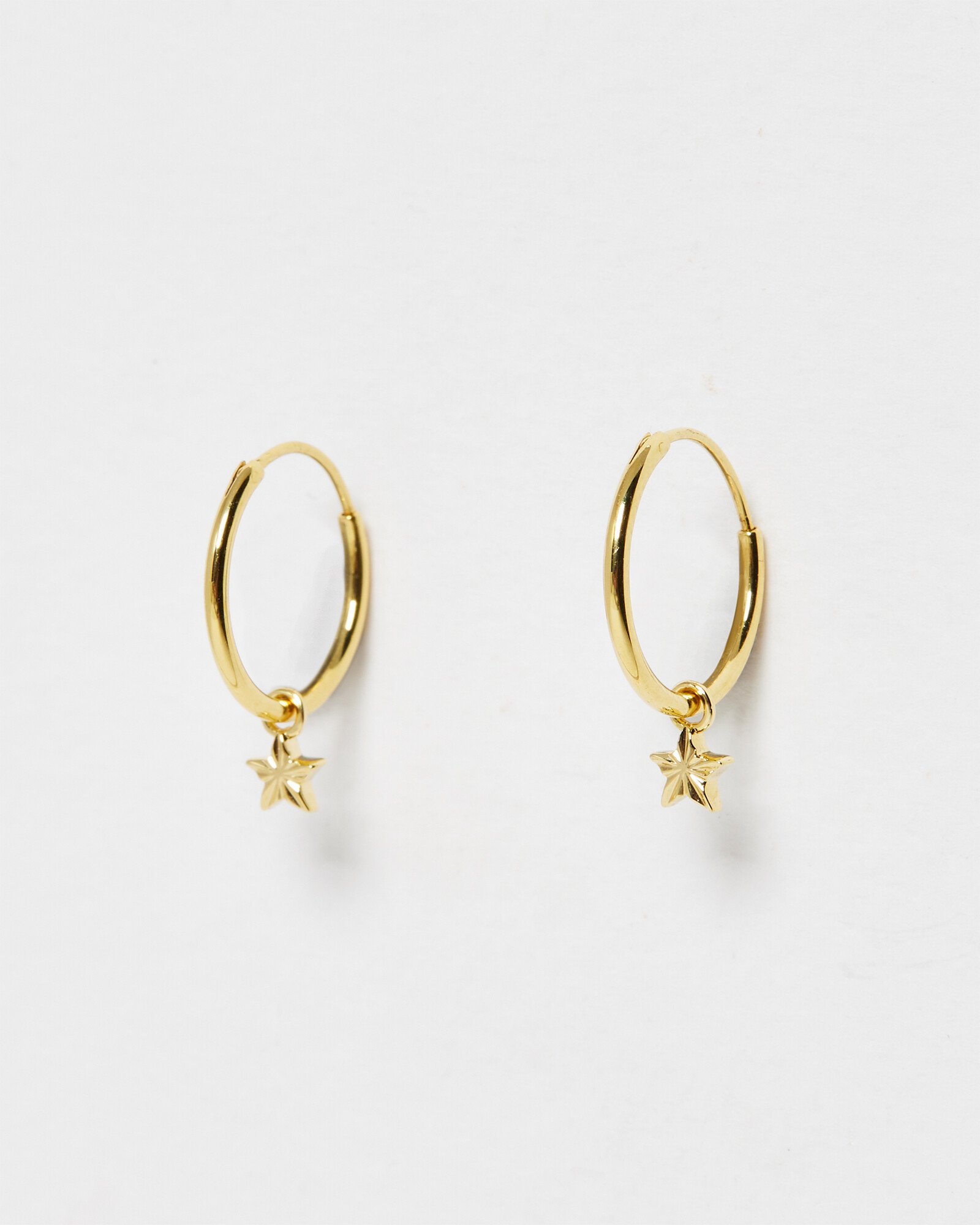 Haru Engraved Star Charm Gold Plated Hoop Earrings Oliver Bonas