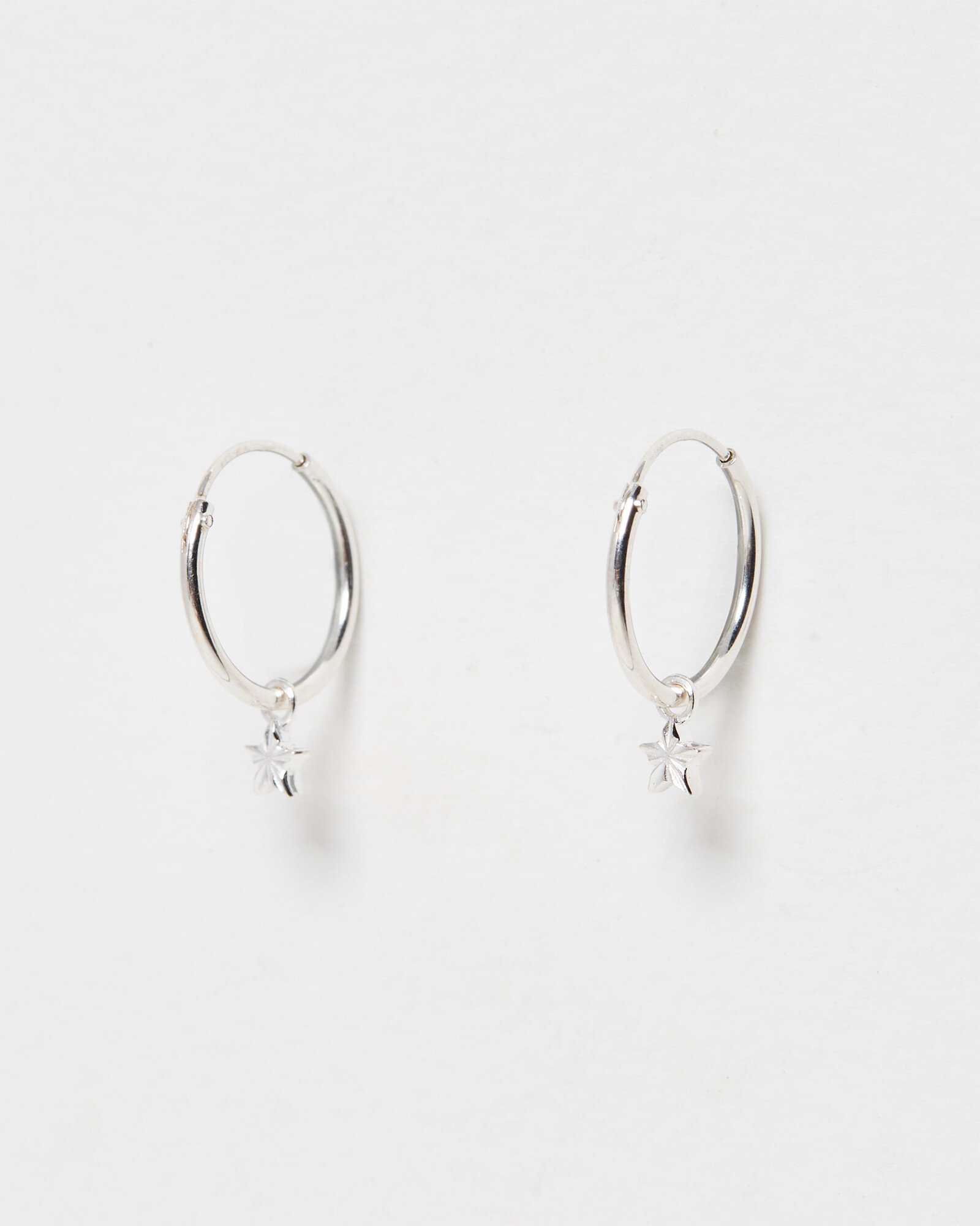 Haru Engraved Star Charm Silver Hoop Earrings Oliver Bonas