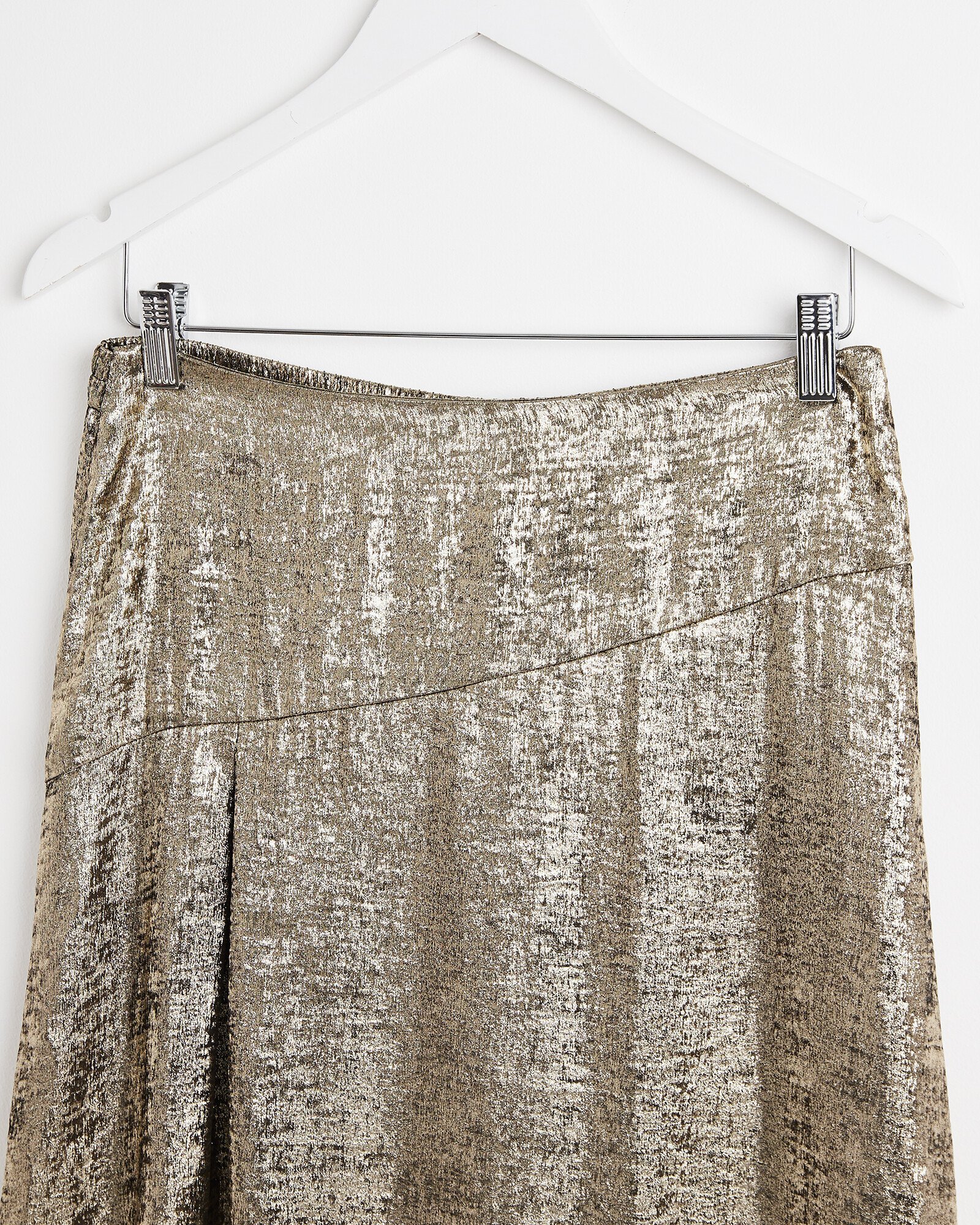 Metallic Shimmer Gold Midi Skirt Oliver Bonas