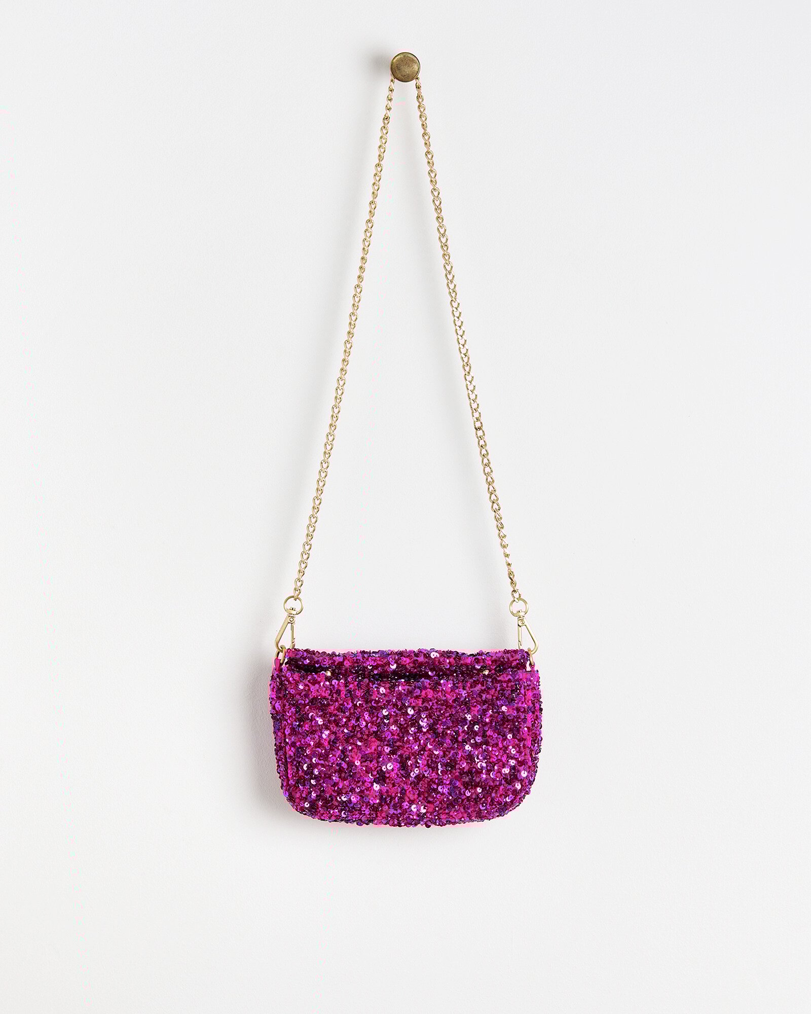 Magenta Pink Sequin Slouch Shoulder Clutch Bag Oliver Bonas