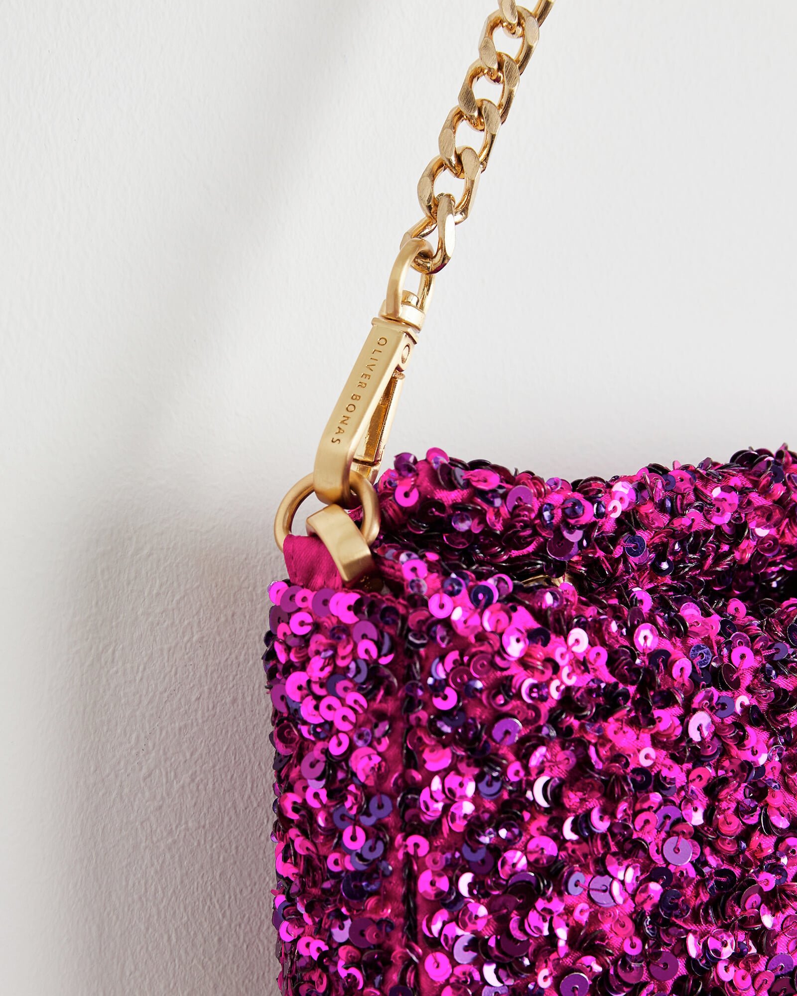 Magenta Pink Sequin Slouch Shoulder Clutch Bag | Oliver Bonas