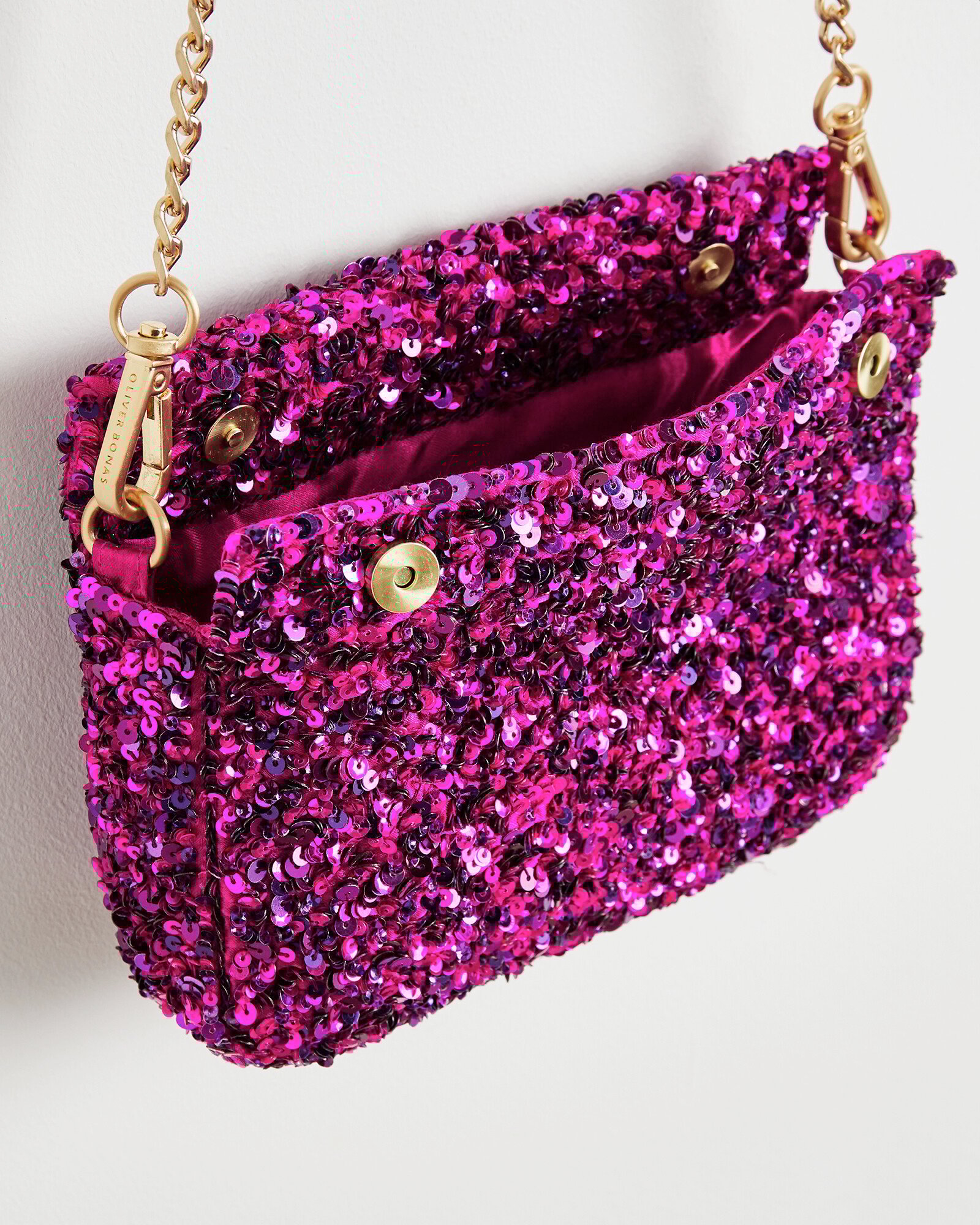 Magenta Pink Sequin Slouch Shoulder Clutch Bag Oliver Bonas