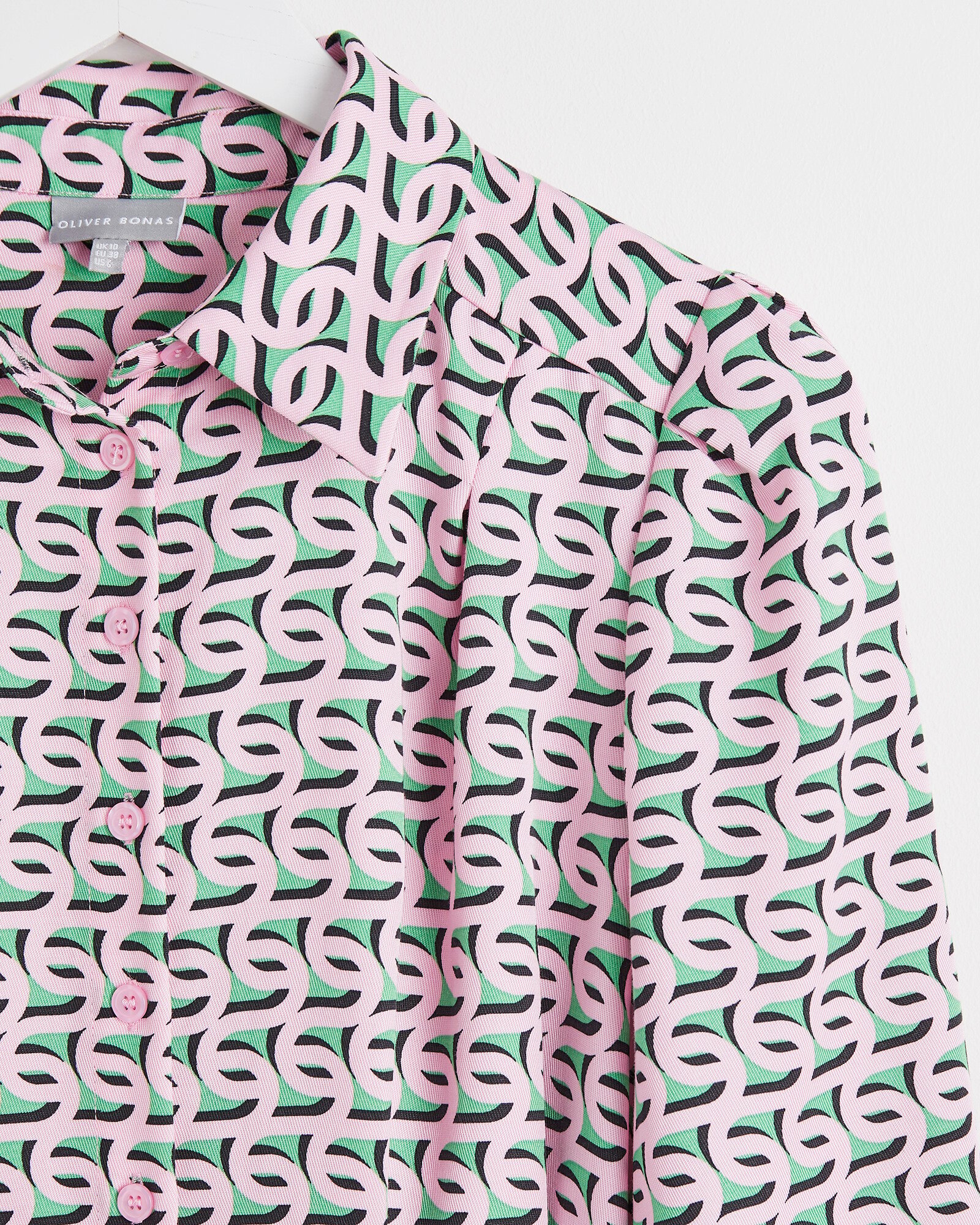 Geometric Print Pink Midi Shirt Dress | Oliver Bonas