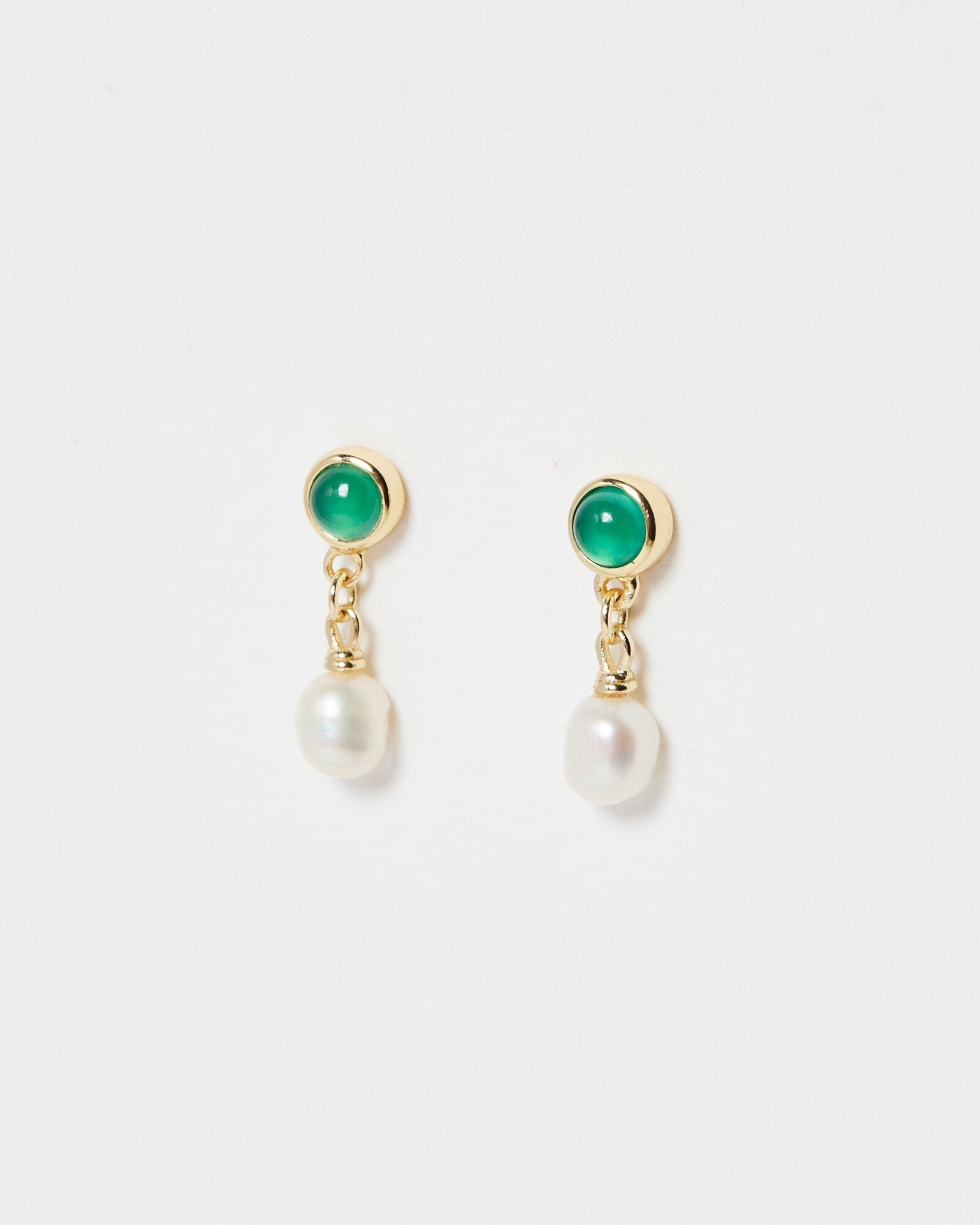 Madeline Gold Plated Green Onyx Pearl Drop Earrings Oliver Bonas