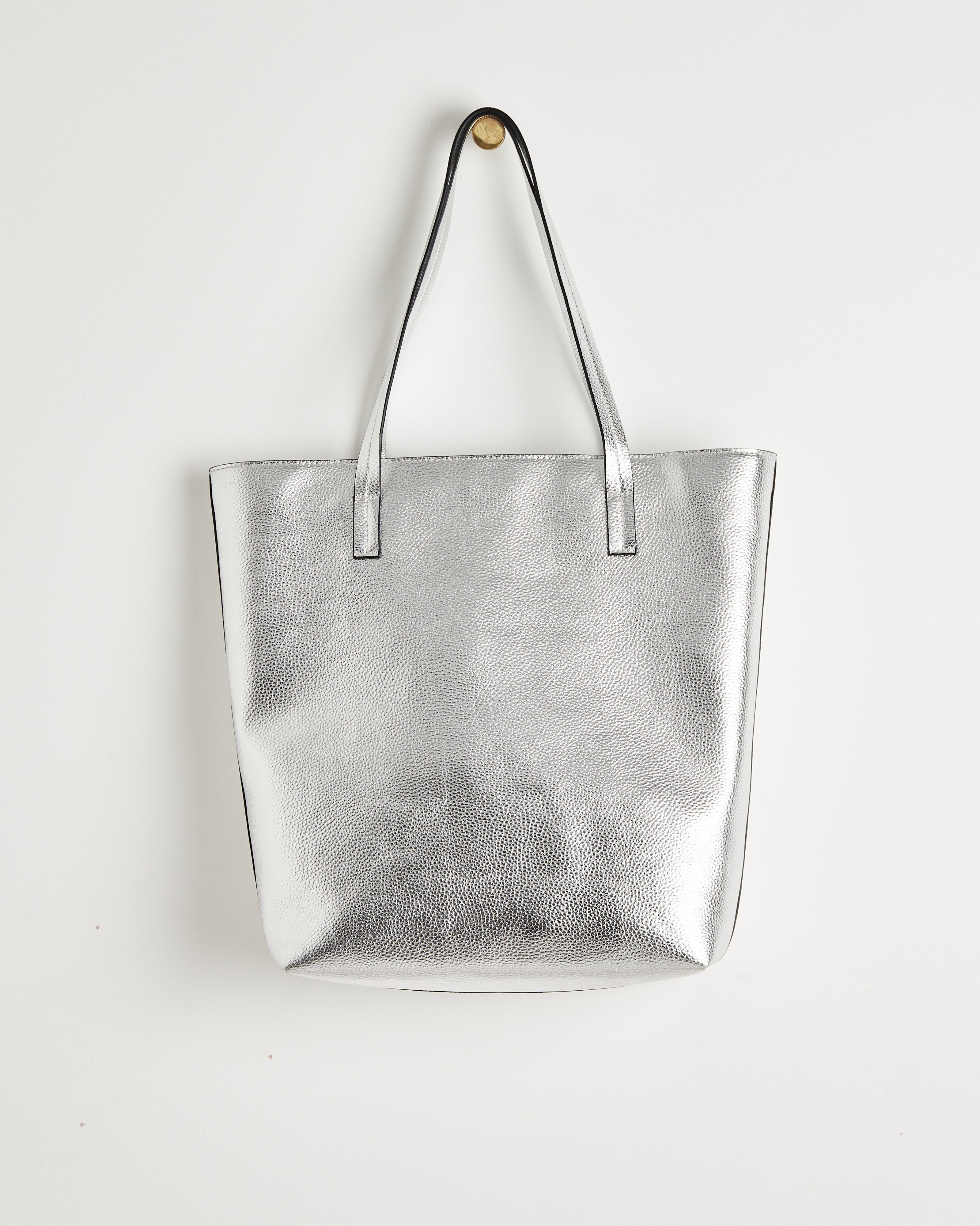 Asterly Silver Metallic Tall Shopper Tote Bag | Oliver Bonas