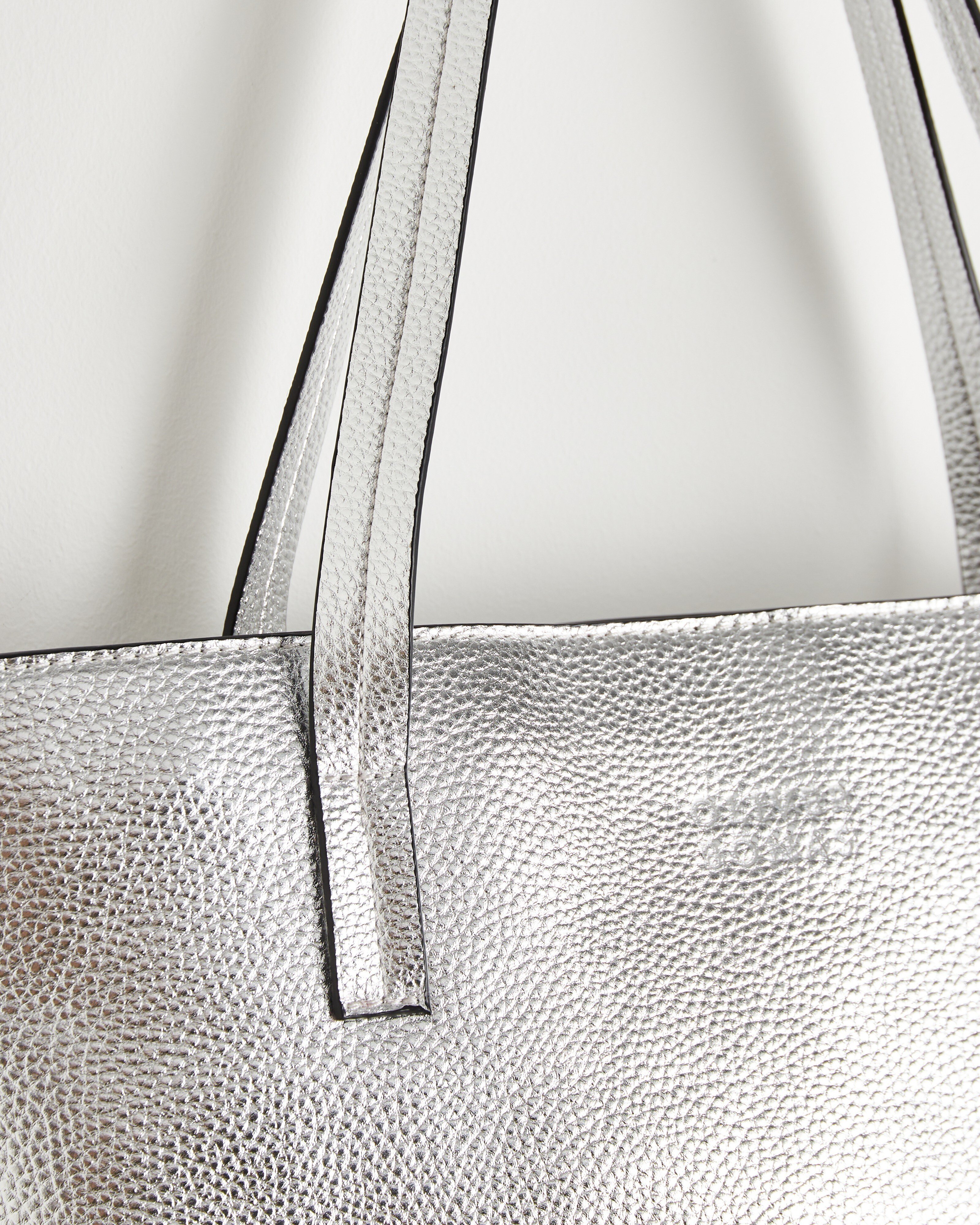 Asterly Silver Metallic Tall Shopper Tote Bag | Oliver Bonas
