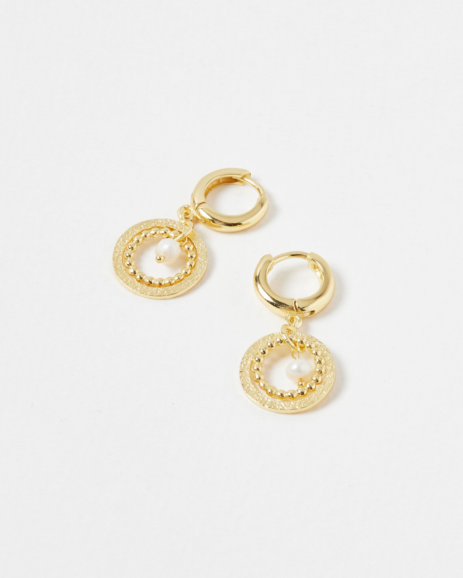 Chloe Gold Plated Circle Freshwater Pearl Drop Earrings Oliver