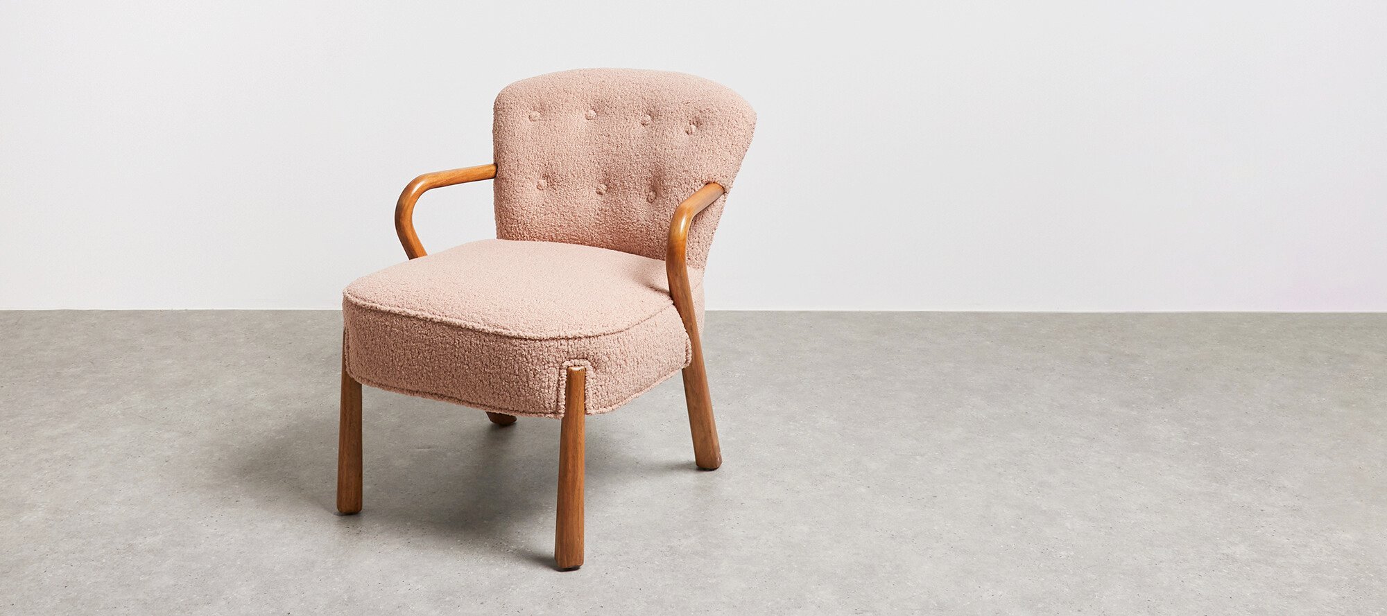 Rizado Blush Pink Faux Sheepskin Boucle Armchair Oliver Bonas