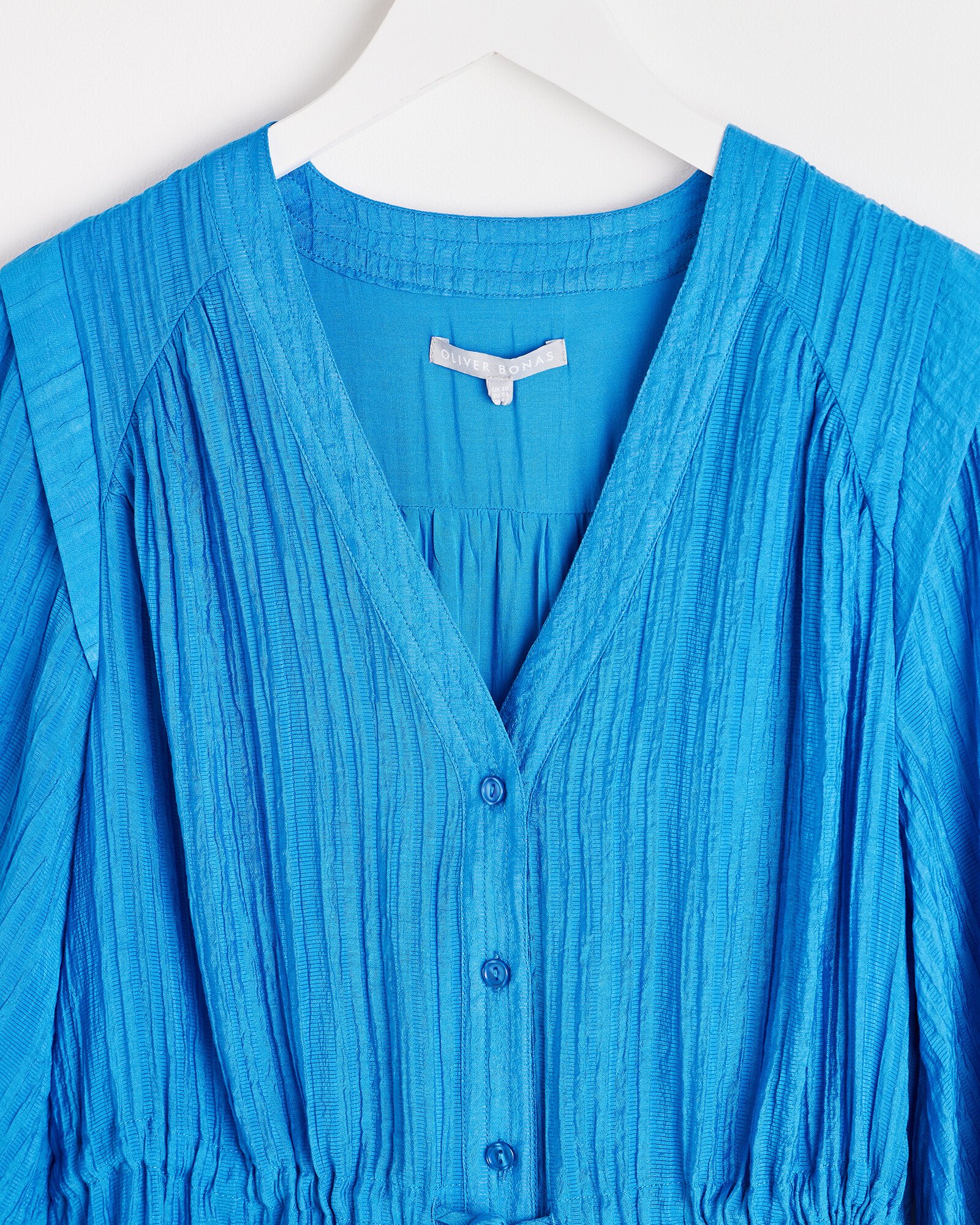 Textured Blue V-Neck Mini Dress Oliver Bonas