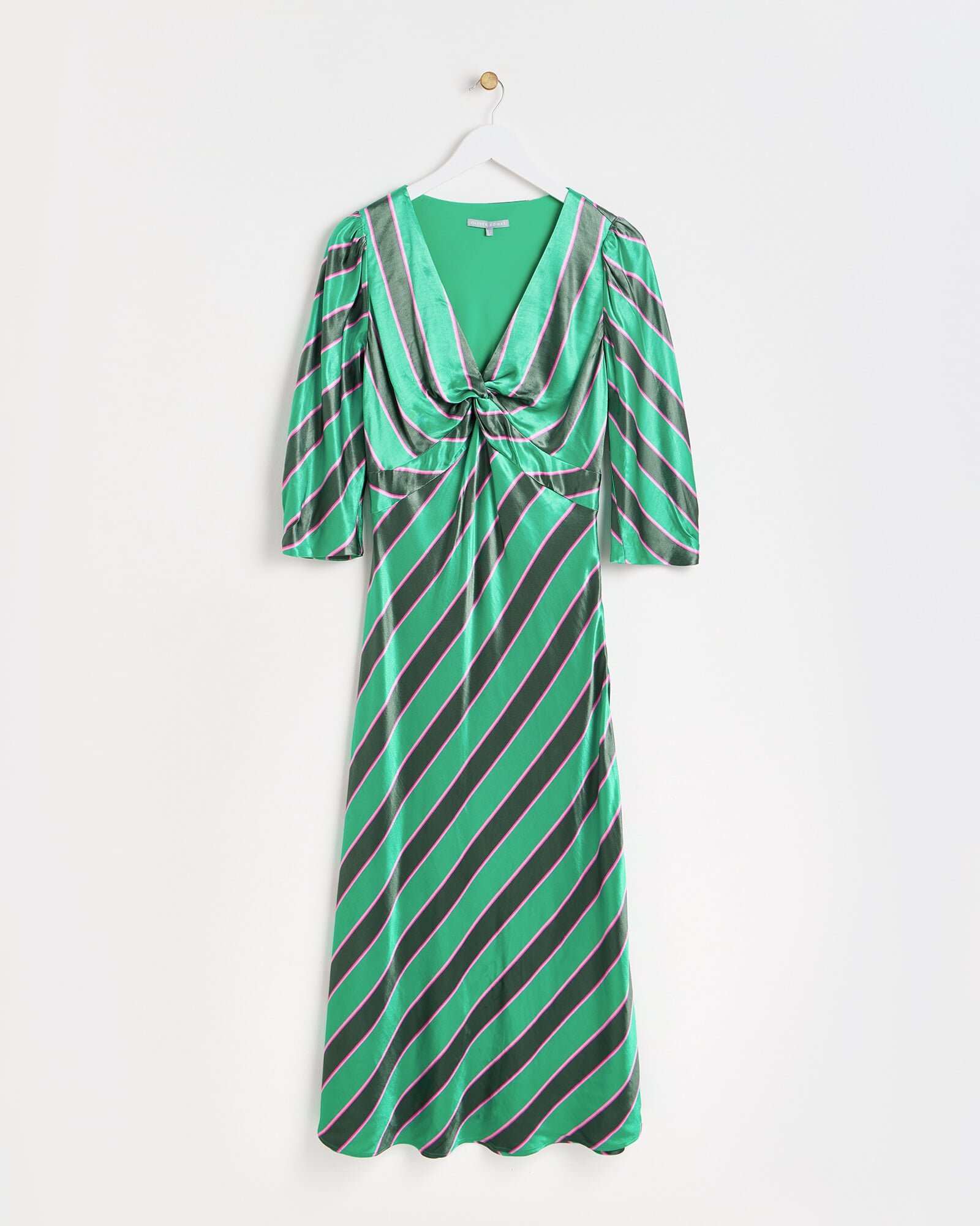 green satin slip dress midi GREEN & PINK FLORAL STRIPE MIDI DRESS S main image 1