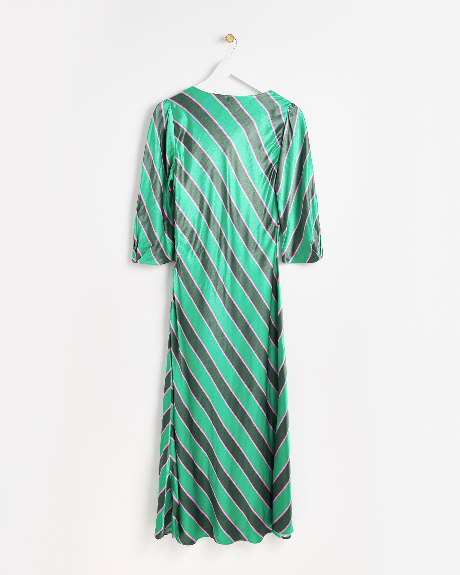 Diagonal Stripe Green Twist Midi Dress | Oliver Bonas
