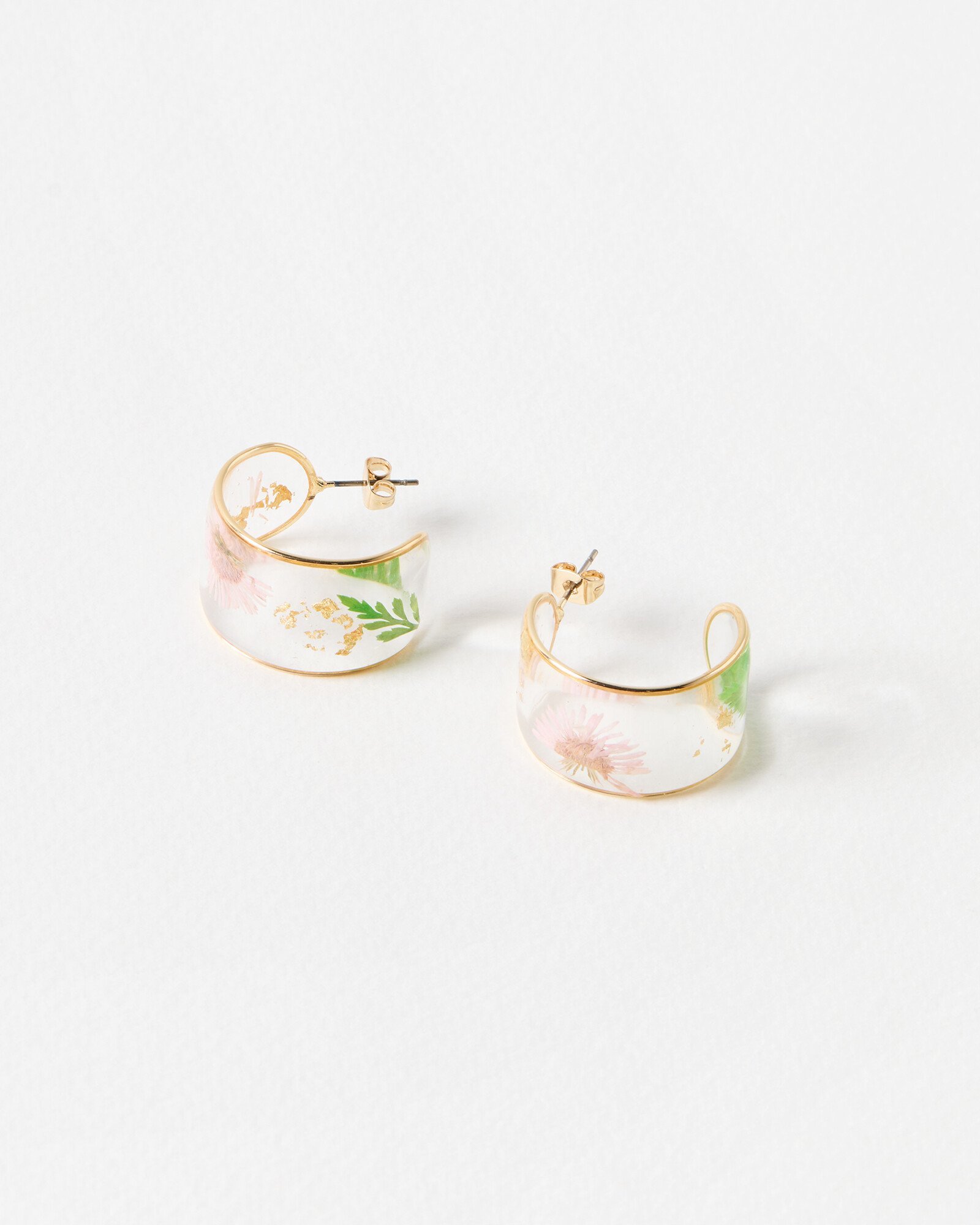 Kendall Dried Flower Clear Gold Hoop Earrings Oliver Bonas