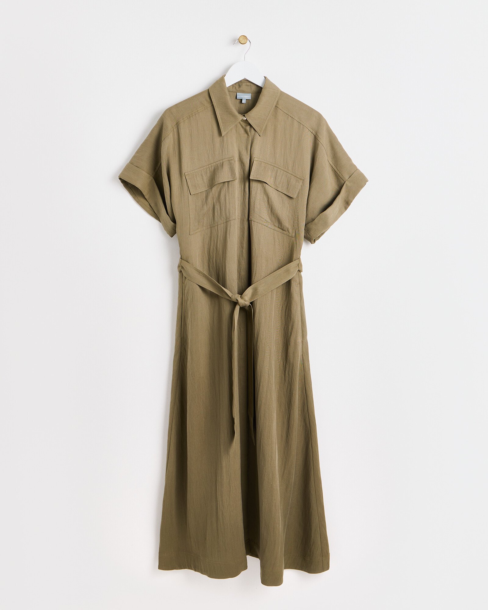 Khaki Green Utility Midi Shirt Dress | Oliver Bonas