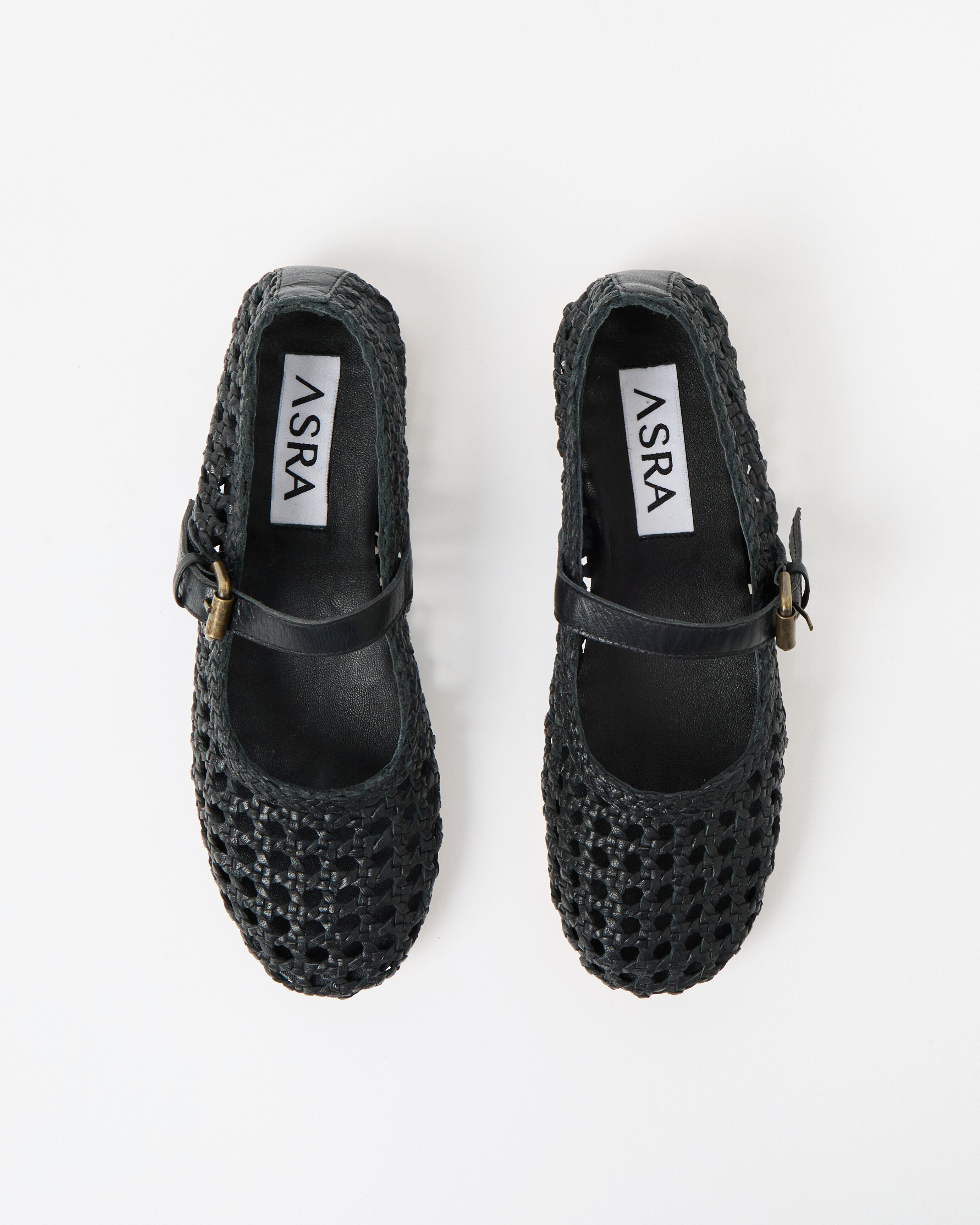 Asra Neve Woven Black Leather Mary Janes Oliver Bonas - Main Image