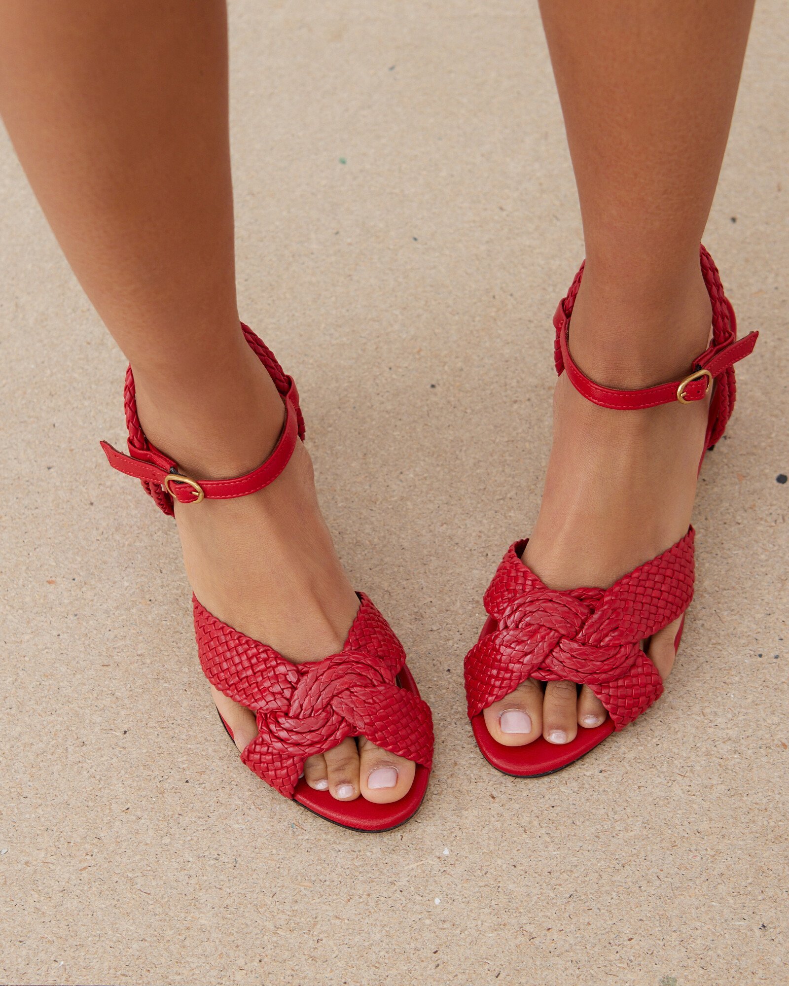 Anonymous Copenhagen Dilaya 55 Red Braided Leather Heeled Sandals
