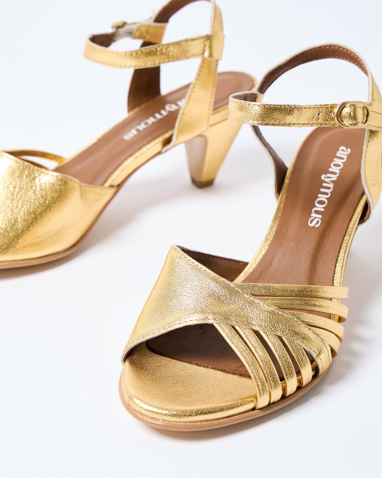 Anonymous Copenhagen Hermine Gold Leather Heeled Sandals Oliver