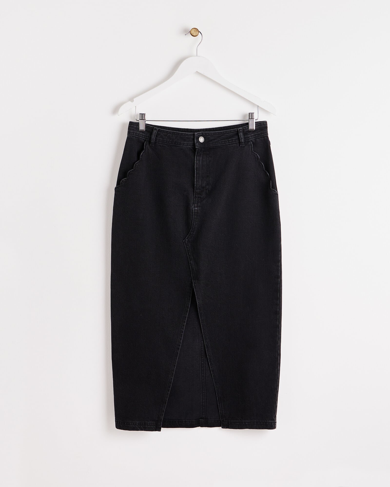 Washed Black Scallop Pocket Denim Skirt | Oliver Bonas