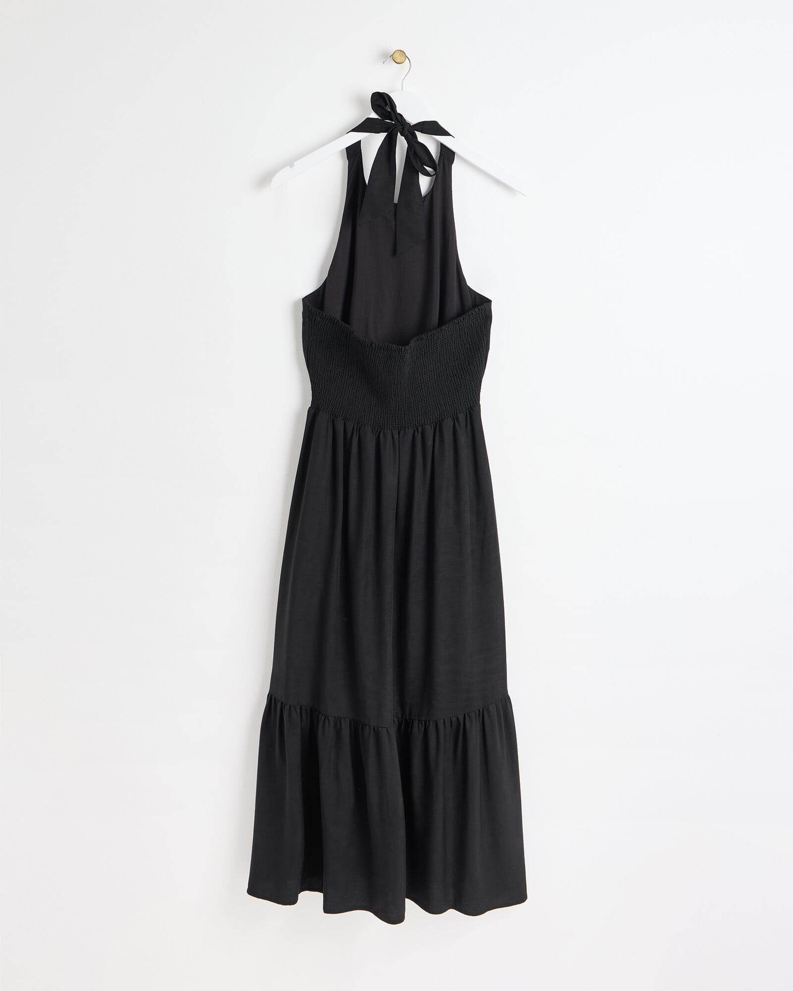 Black Halter Neck Tiered Midi Dress | Oliver Bonas