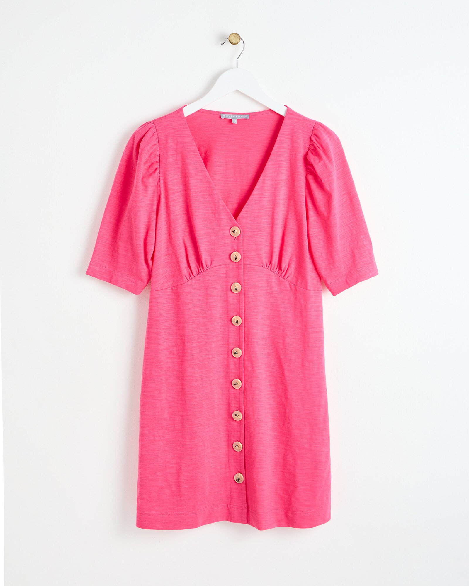 Button Through Pink Jersey Mini Dress | Oliver Bonas