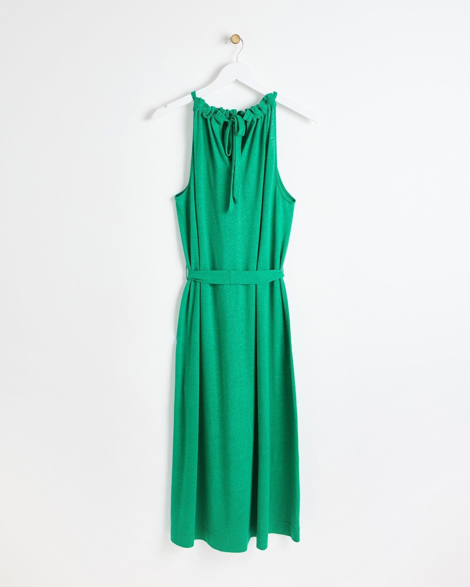 Linen Blend Green Halter Neck Midi Dress | Oliver Bonas