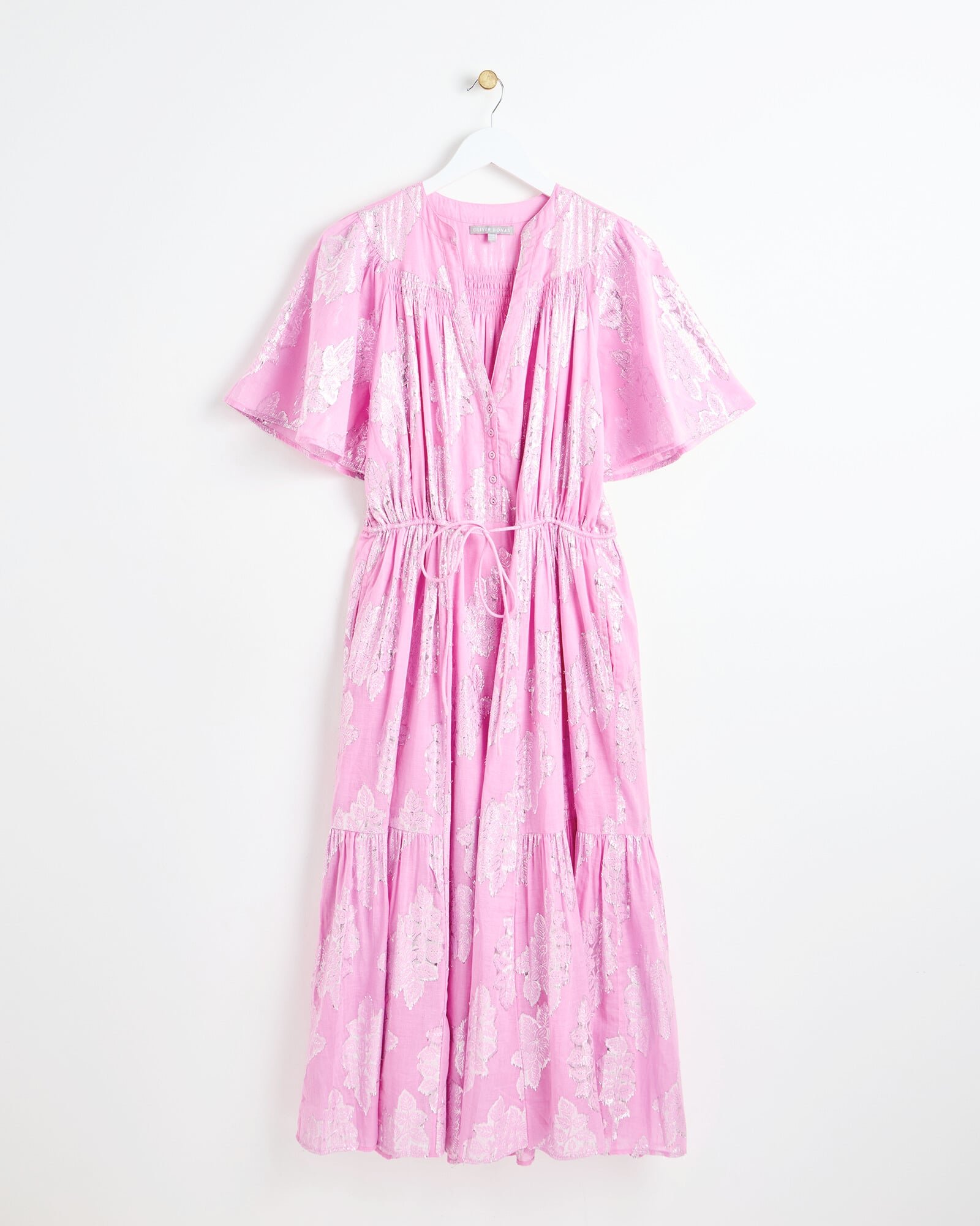 dresser with gold knobs Women's Baby Pink Tiered Cotton Dress Pink / L main image 1