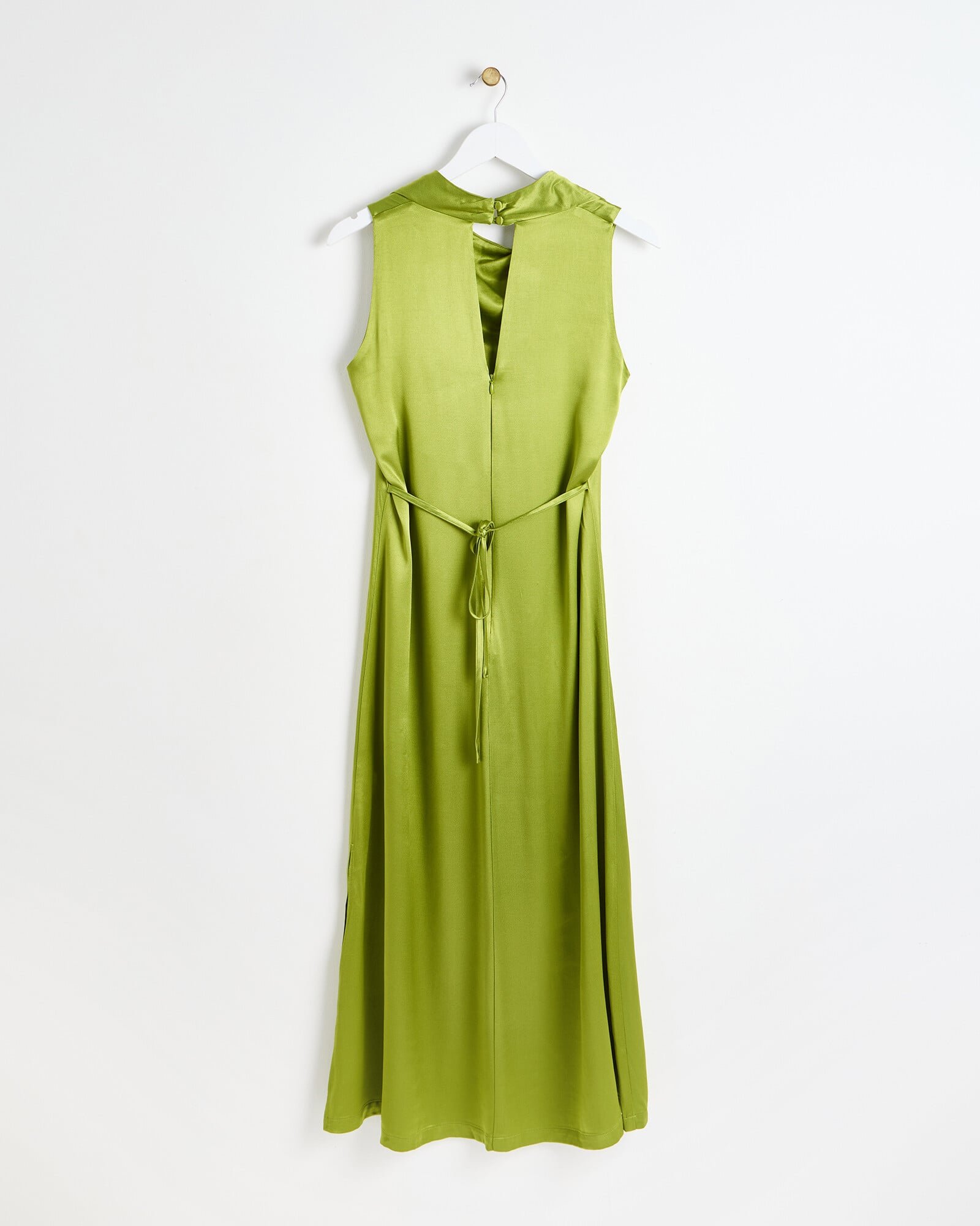 dark green satin cowl neck dress Cowl Neck Back Wing Satin High Low Midi Dress - Emerald Green main image 1