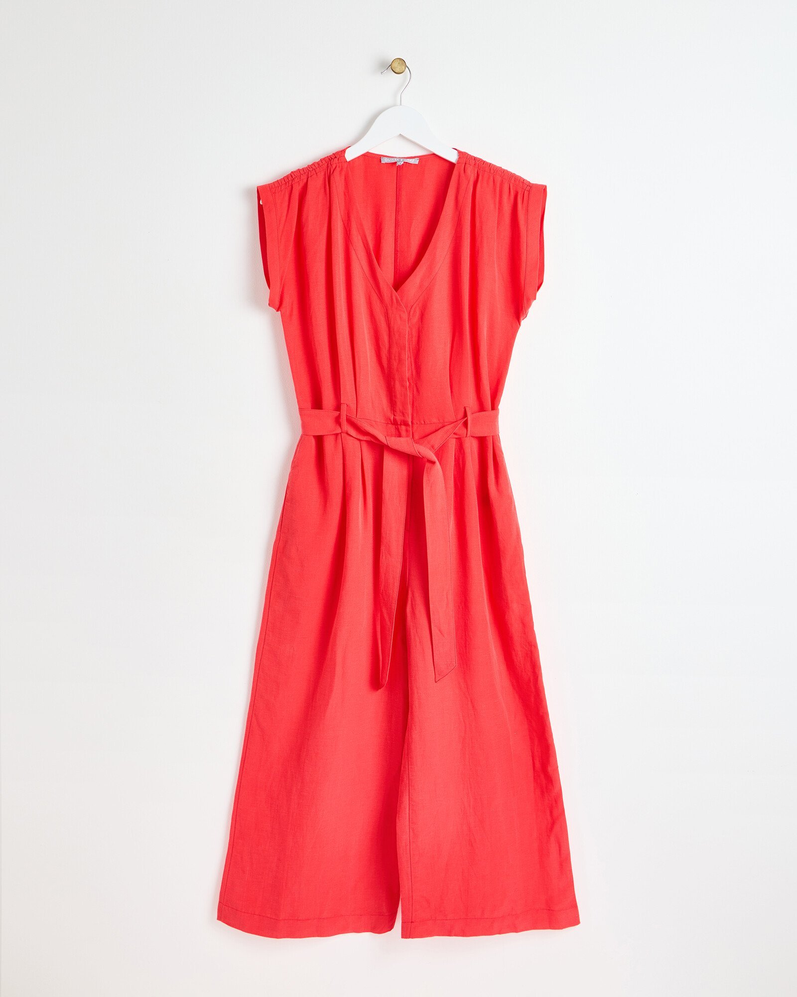 Red Tie Waist V-Neck Jumpsuit Oliver Bonas