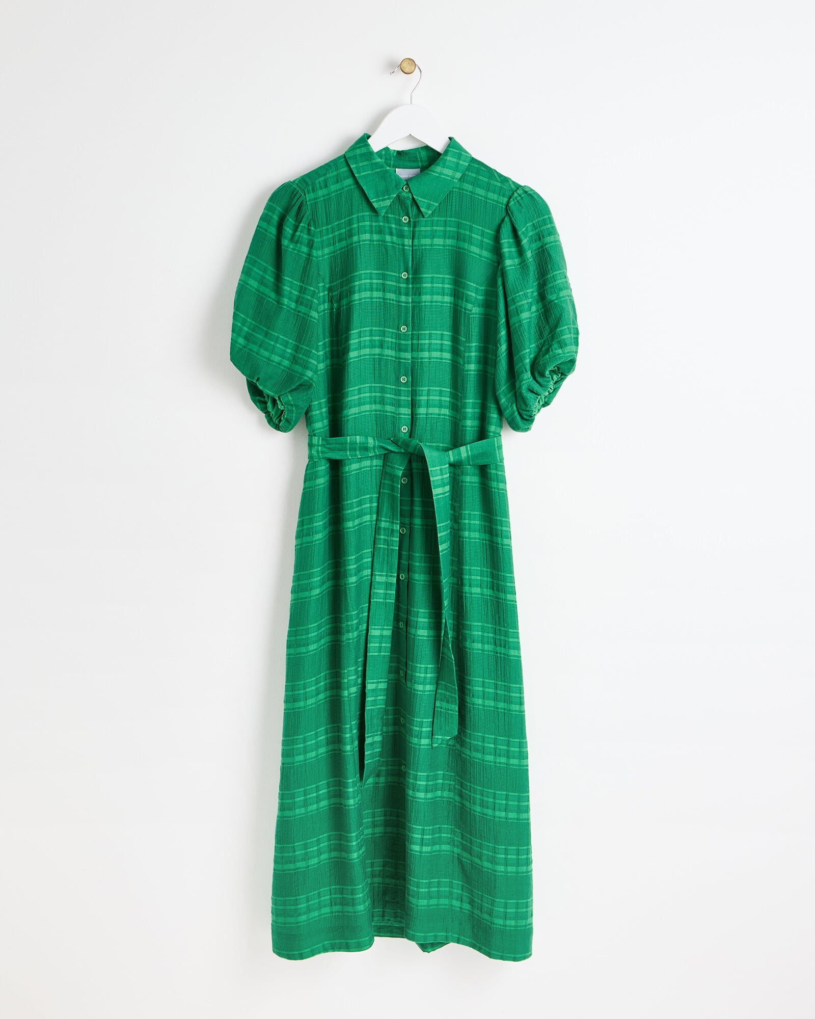 Textured Stipe Green Midi Shirt Dress | Oliver Bonas