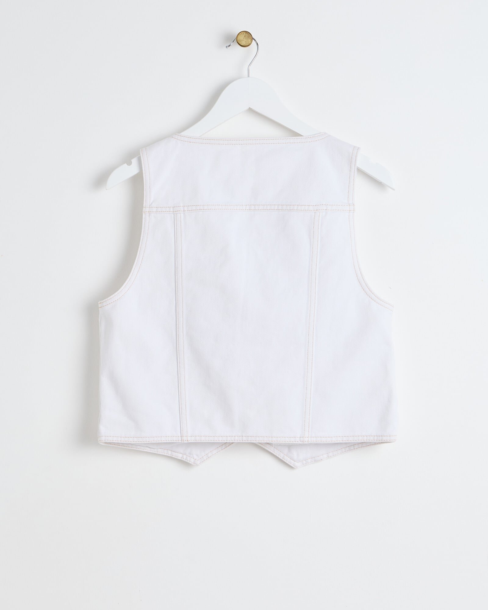 Ecru White Contrast Stitch Denim Waistcoat | Oliver Bonas